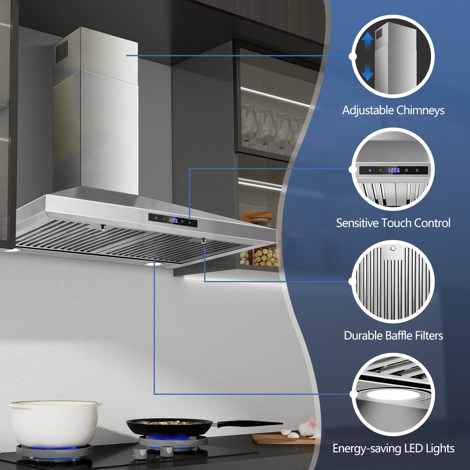 USGD2475B - 30 inch Wall Mount Range Hood - 450 CFM - Touch Control, Ducted/Ductless