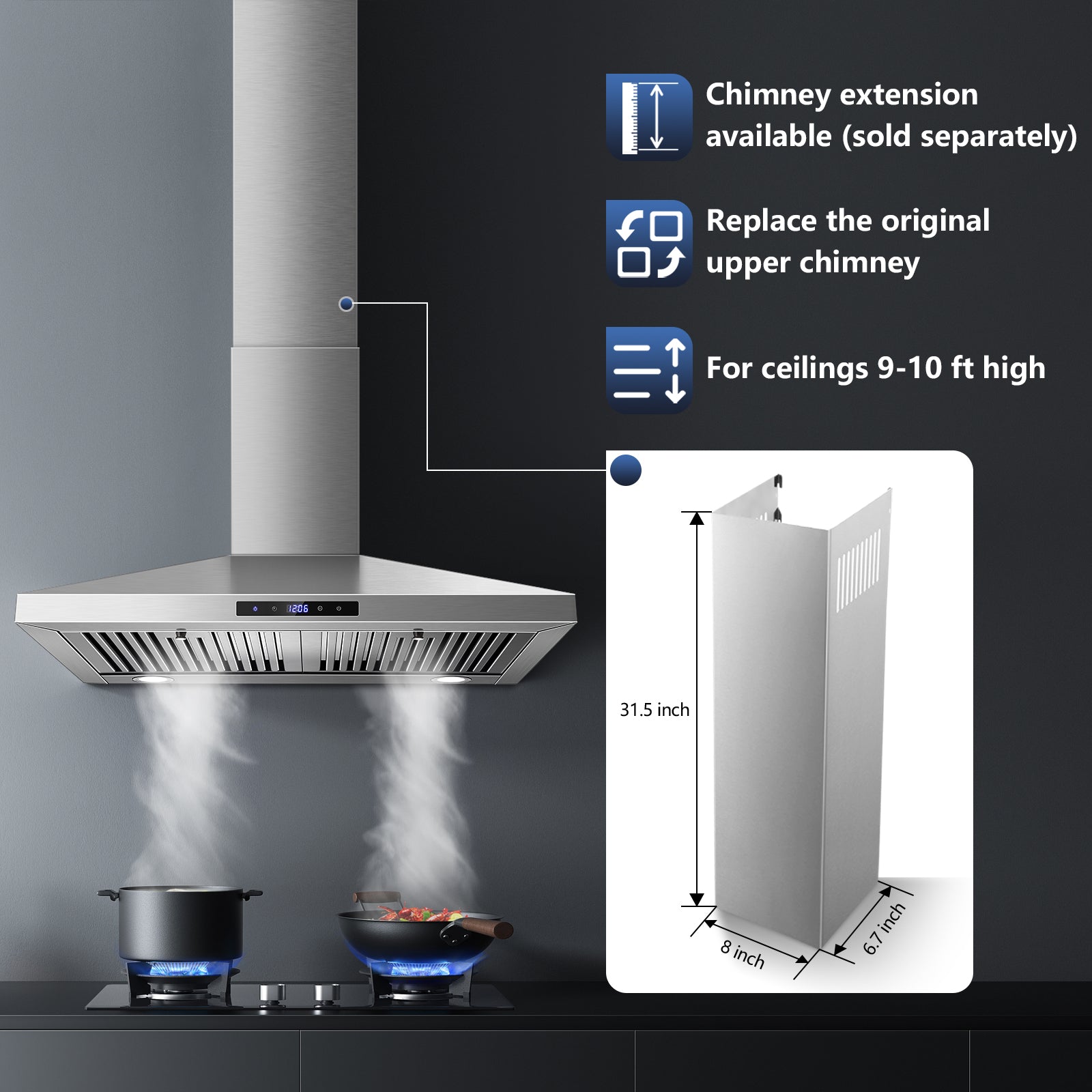 USGD2475B - 30 inch Wall Mount Range Hood - 450 CFM - Touch Control, Ducted/Ductless