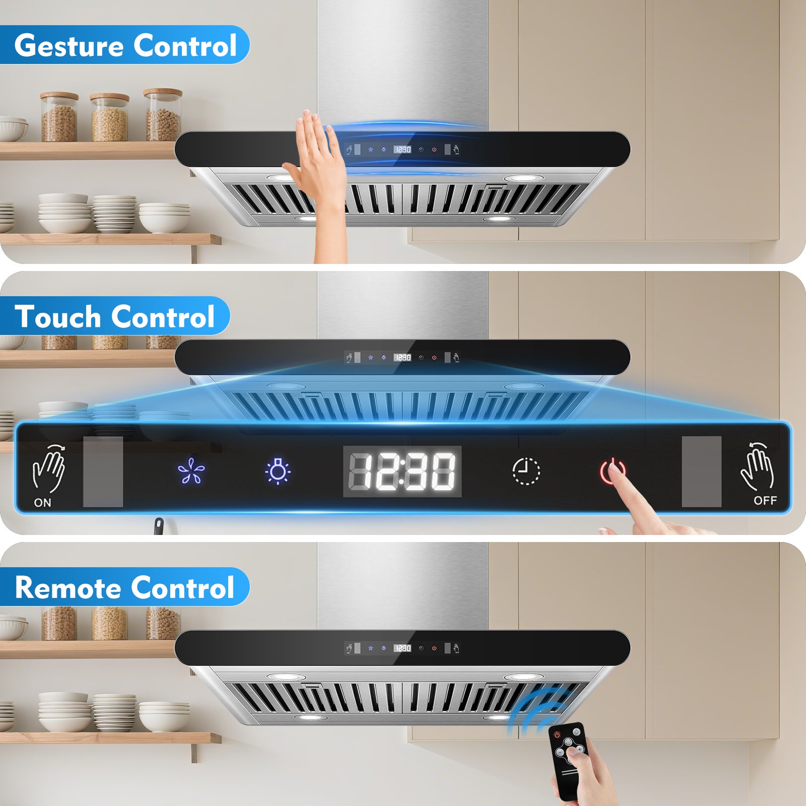 RH601I75BTGA- 30 Inch Island Range Hood, 700 CFM Dual-Sided Ceiling Mount Vent Hood, Convertible Ducted/Ductless, Touch,Gesture & Remote Control