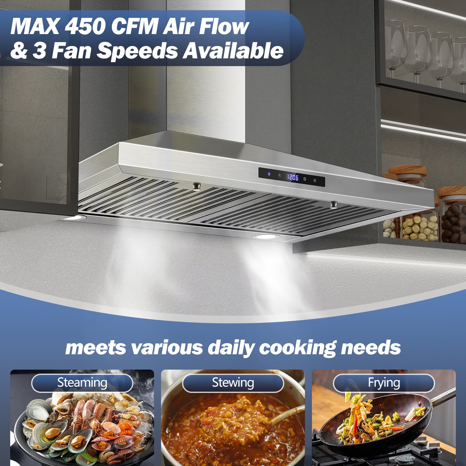 USGD2475B - 30 inch Wall Mount Range Hood - 450 CFM - Touch Control, Ducted/Ductless