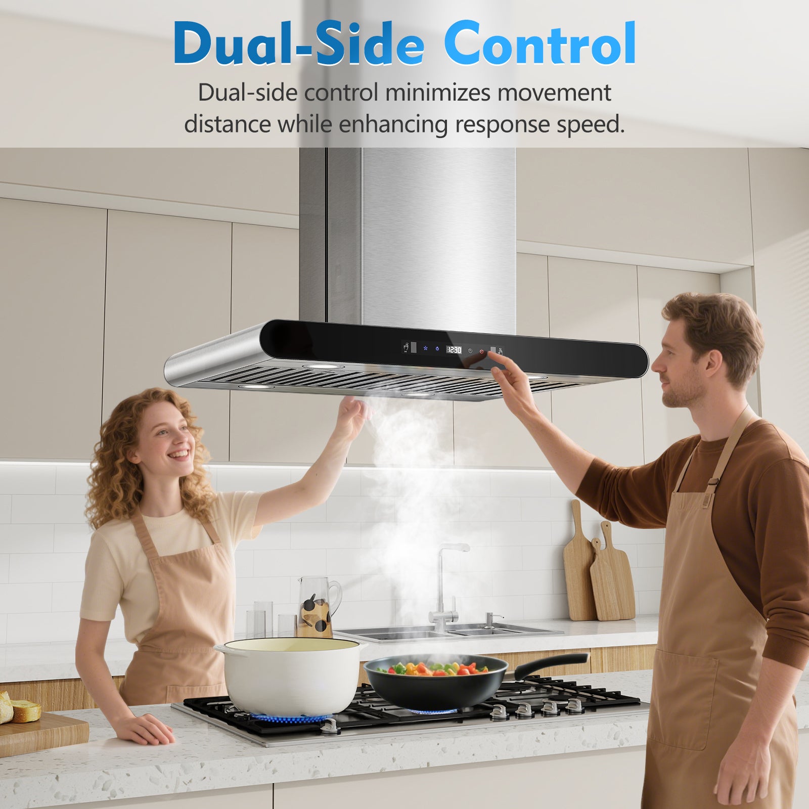 RH601I75BTGA- 30 Inch Island Range Hood, 700 CFM Dual-Sided Ceiling Mount Vent Hood, Convertible Ducted/Ductless, Touch,Gesture & Remote Control