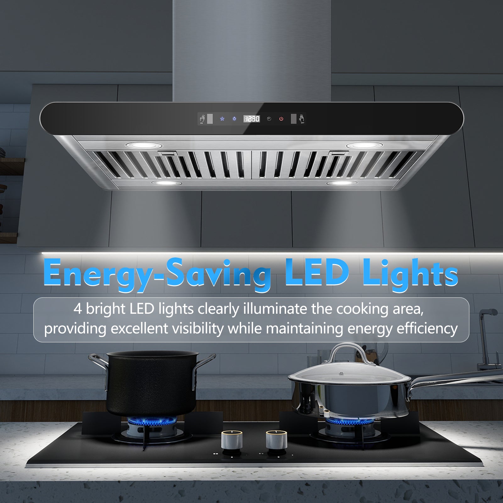 RH601I75BTGA- 30 Inch Island Range Hood, 700 CFM Dual-Sided Ceiling Mount Vent Hood, Convertible Ducted/Ductless, Touch,Gesture & Remote Control