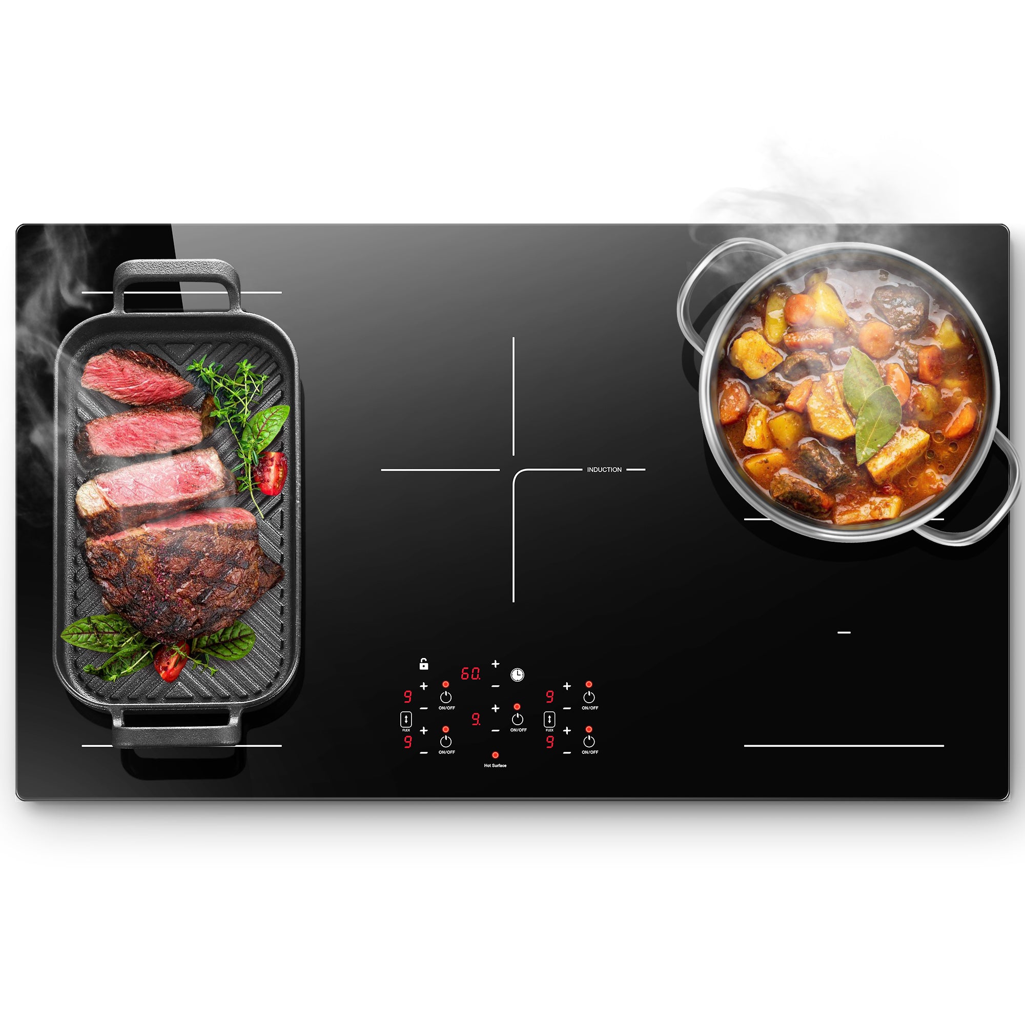 IHA108365 - 36 Inch Electric Induction Cooktop 5 Burners, 10800W Built-in Induction Stove Top with Double Bridge Function, Booster, Timer, Child Lock, Sensor Touch Control, 240V/50A, No Plug