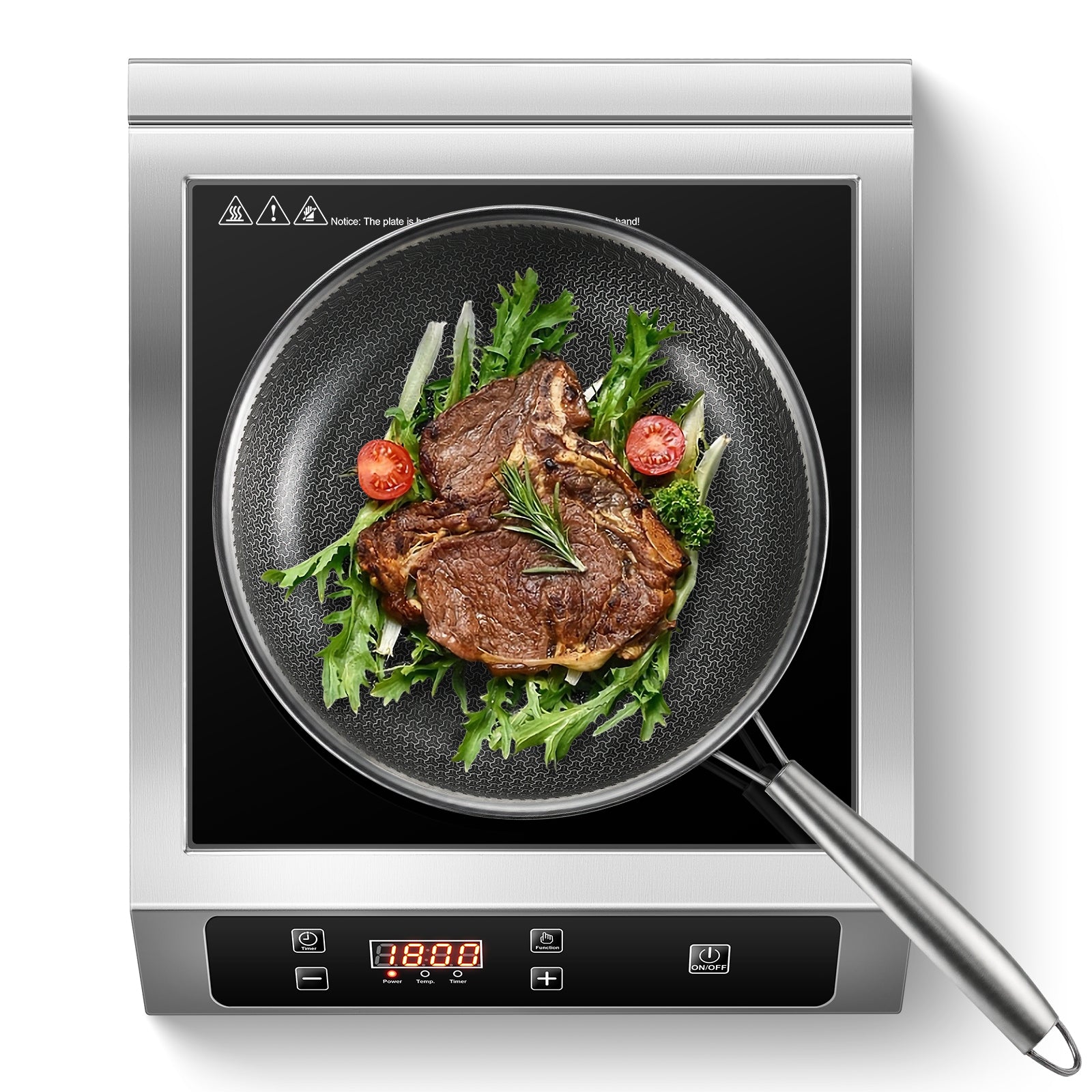 IHC02DBU181A - Commercial Induction Cooktop,1800W Induction Burner with Sensor Touch and LCD Screen,ETL-Certified Single Electric Burner,Ten level precise temperature control, Large 8” Heating Coil