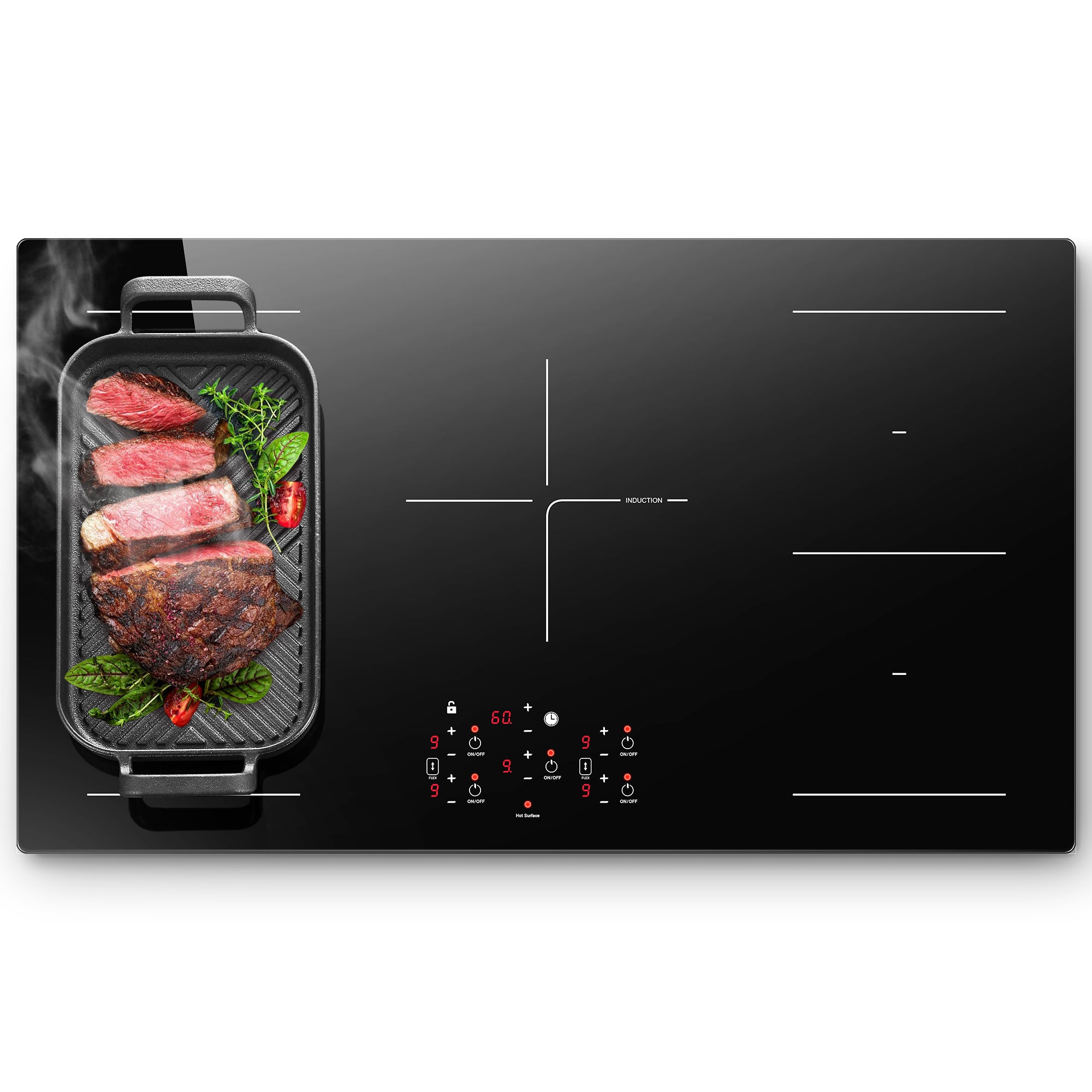 IHA108365 - 36 Inch Electric Induction Cooktop 5 Burners, 10800W Built-in Induction Stove Top with Double Bridge Function, Booster, Timer, Child Lock, Sensor Touch Control, 240V/50A, No Plug