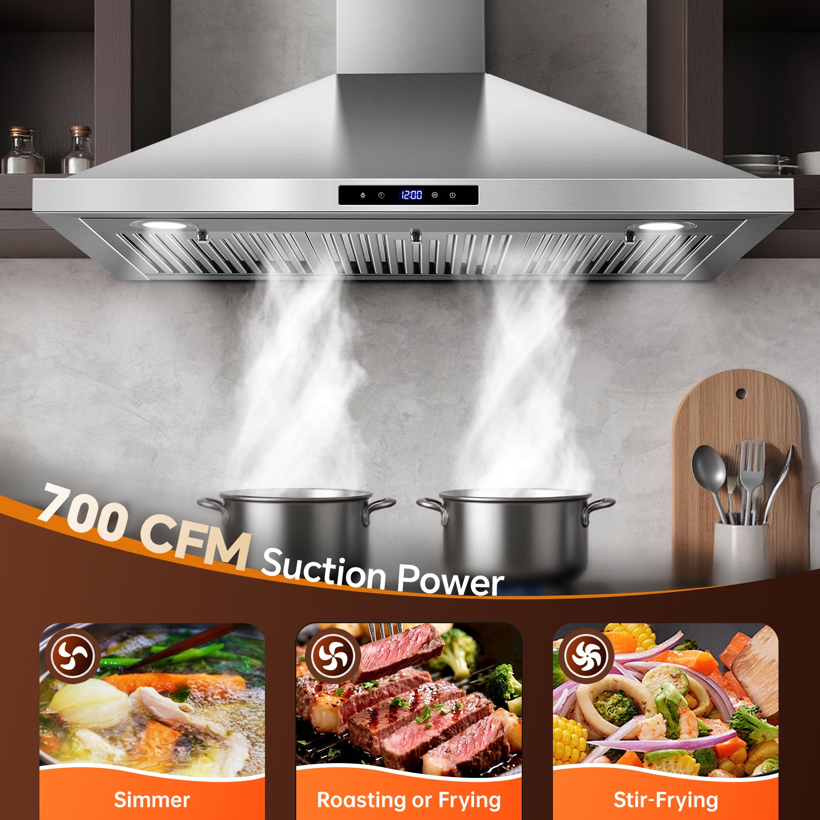 USGD1090 - 36 inch Wall Mount Range Hood - 700CFM Touch Control Vent Hood with Ducted/Ductless