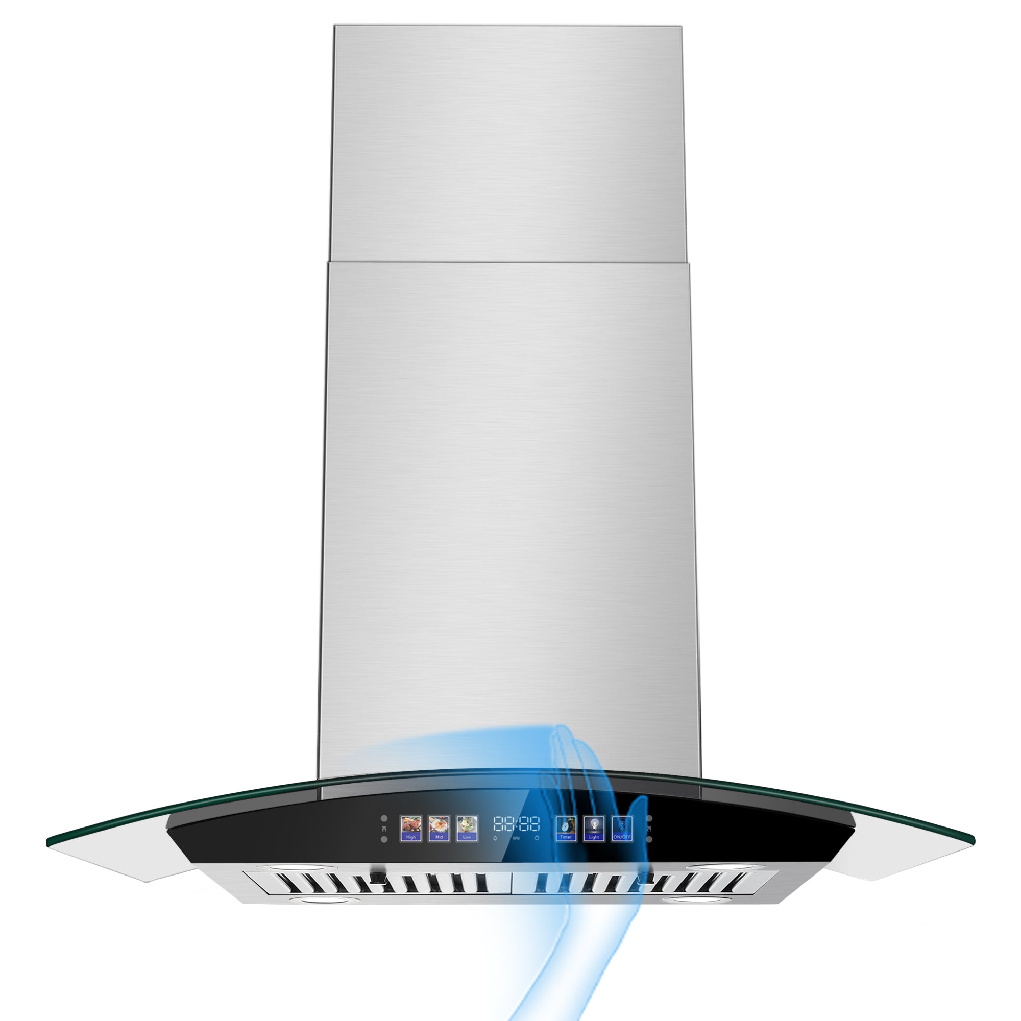 USGI0275BCP- 30 Inch Island Range Hood 700 CFM Ceiling Mount Kitchen Vent Hood Tempered Glass with Color Gesture Sensing & Touch Control