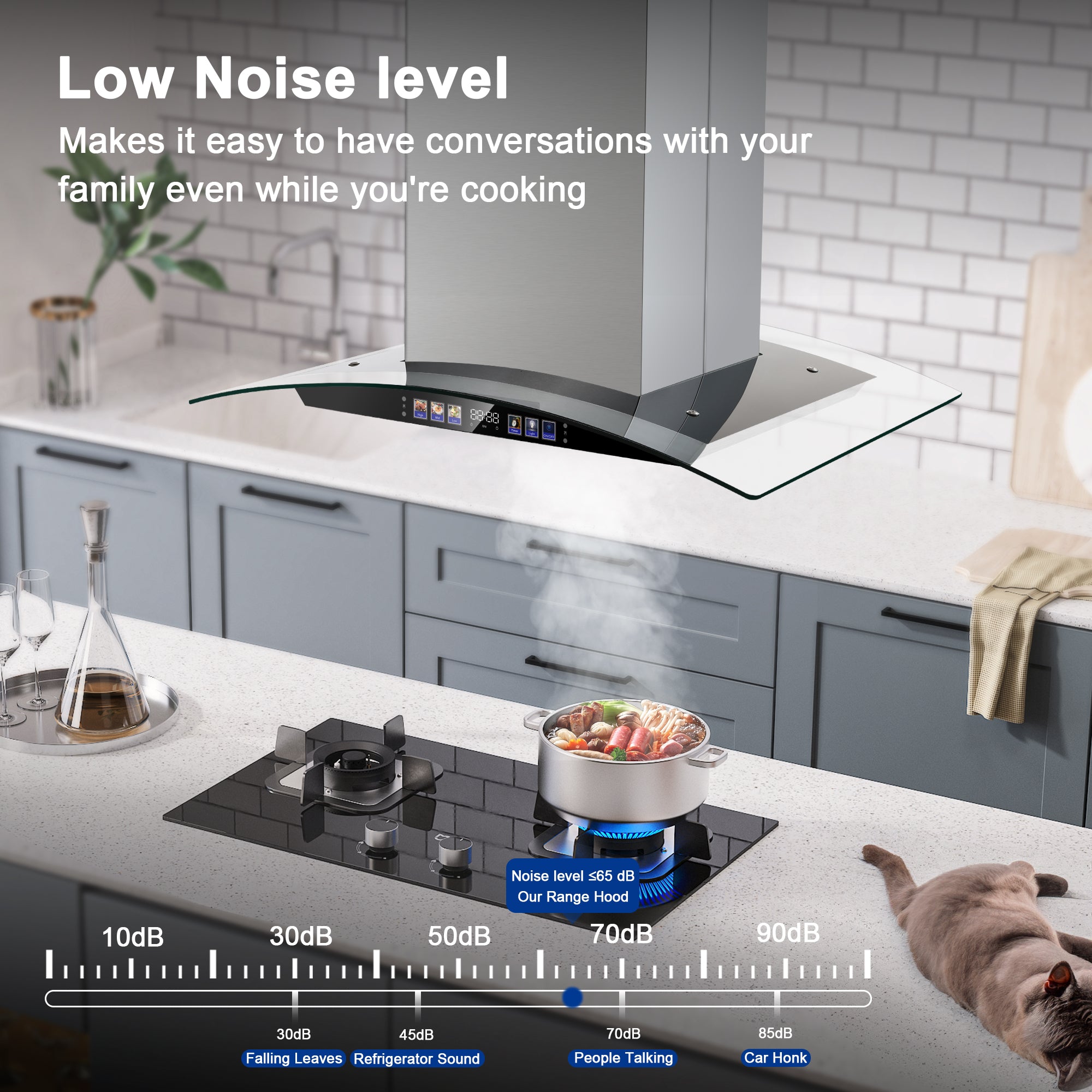 USGI0275BCP- 30 Inch Island Range Hood 700 CFM Ceiling Mount Kitchen Vent Hood Tempered Glass with Color Gesture Sensing & Touch Control