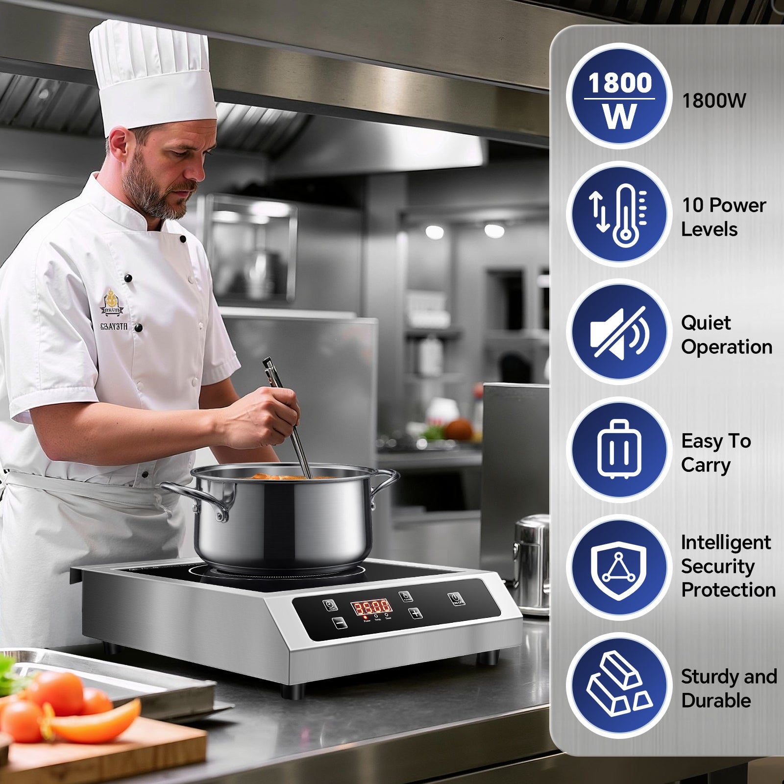 IHC02DBU181A - Commercial Induction Cooktop,1800W Induction Burner with Sensor Touch and LCD Screen,ETL-Certified Single Electric Burner,Ten level precise temperature control, Large 8” Heating Coil