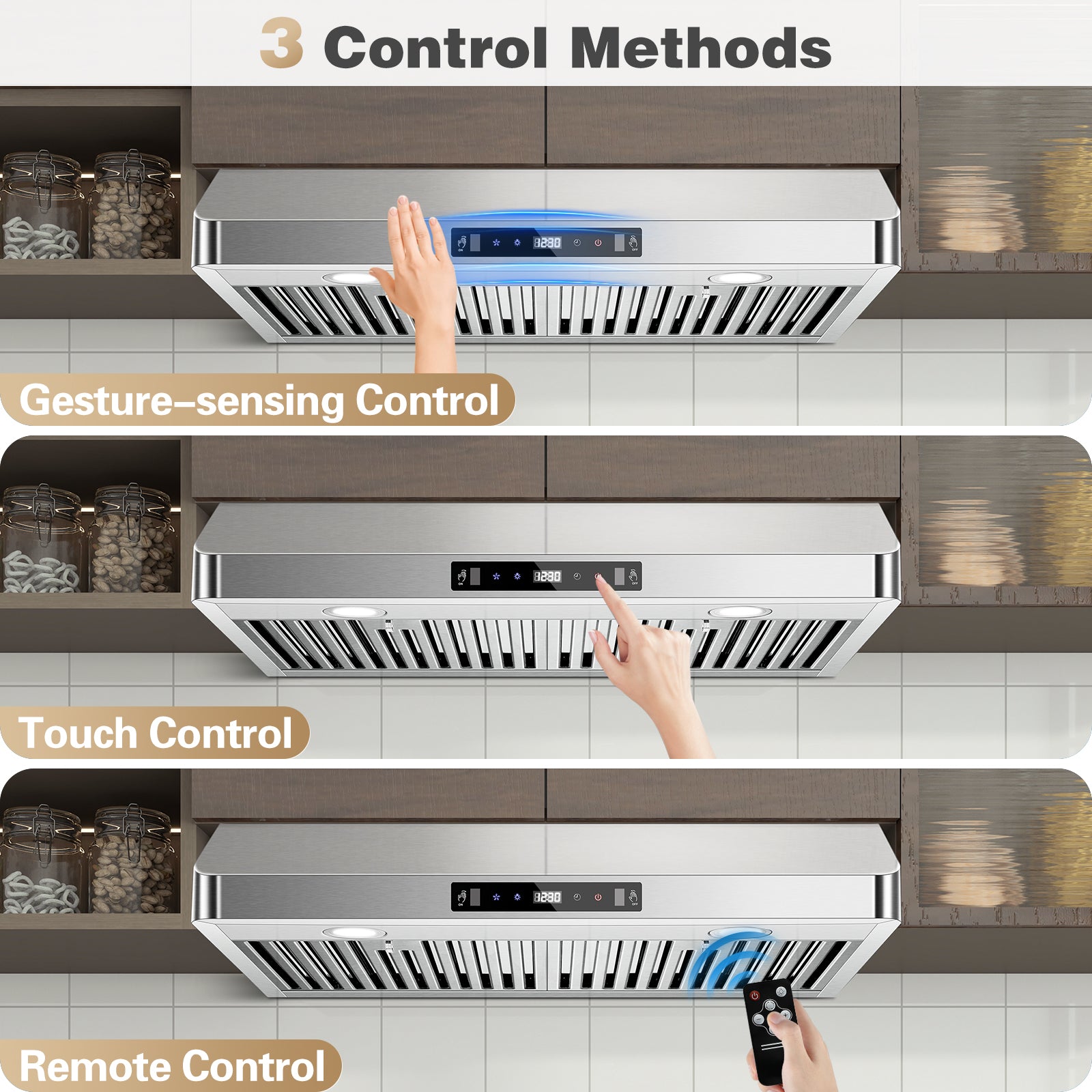 RH70475BTGSA - 30 inch Under Cabinet Range Hood, Stainless Steel Ducted/Ductless Range Hood with Touch/Gesture/Remote Control,700CFM