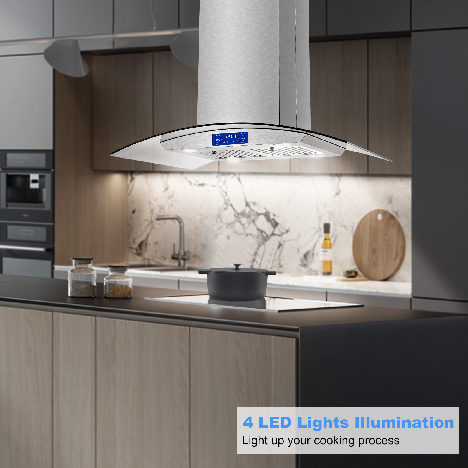 YY0275B-S - 30 Inch Island Range Hood - 700 CFM Gesture & Touch Control, Stainless Steel ConvertibleDucted/Ductless
