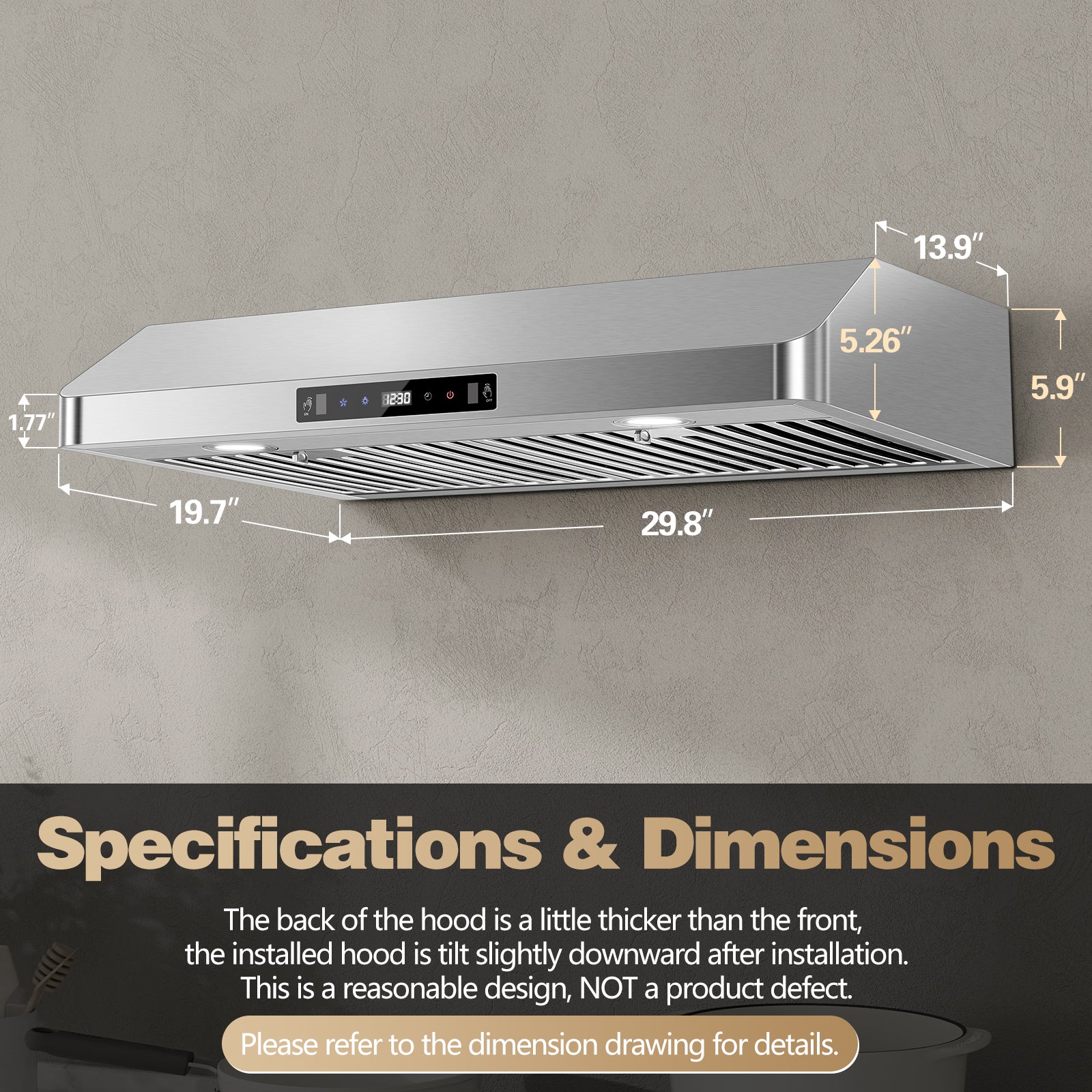 RH70475BTGSA - 30 inch Under Cabinet Range Hood, Stainless Steel Ducted/Ductless Range Hood with Touch/Gesture/Remote Control,700CFM