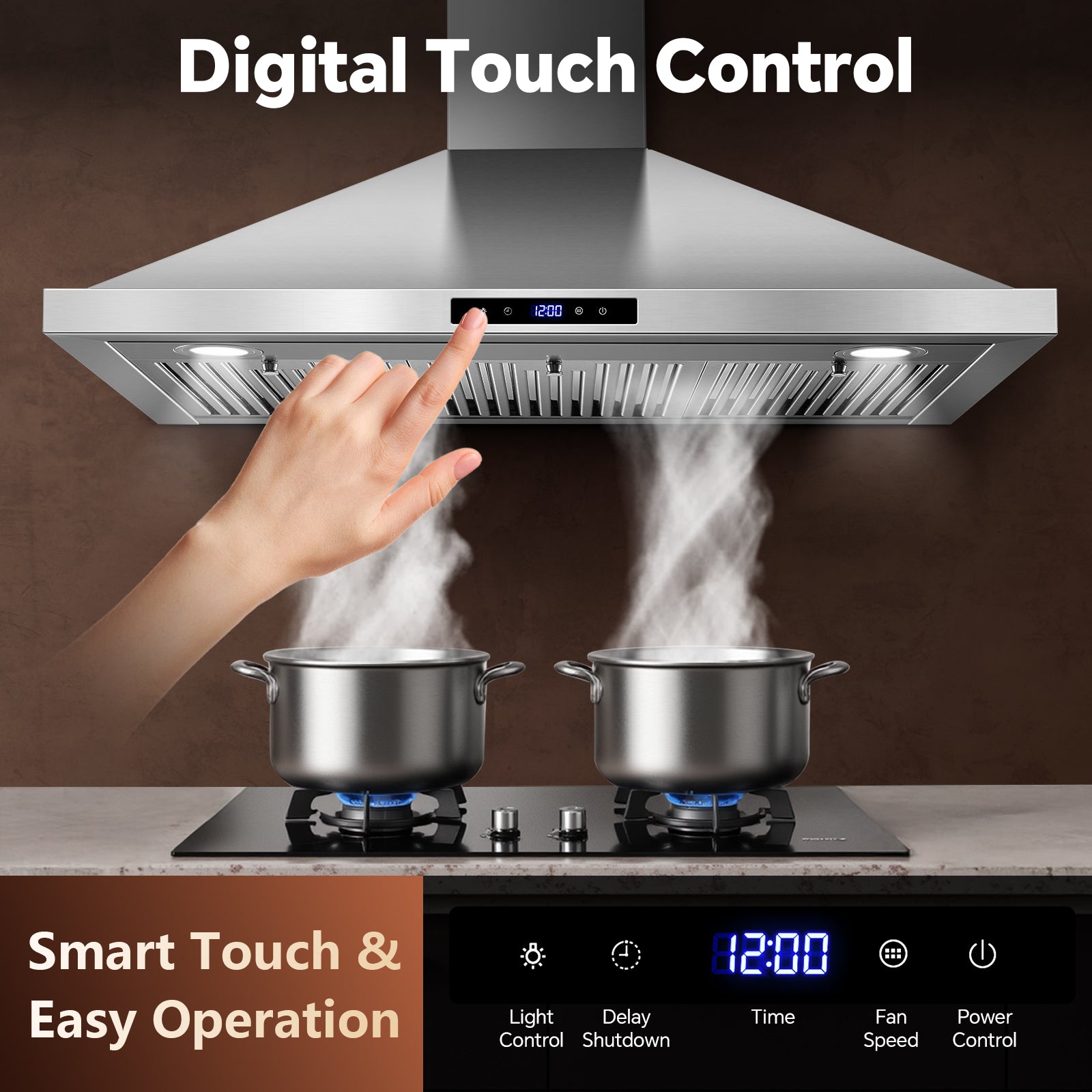 USGD1090 - 36 inch Wall Mount Range Hood - 700CFM Touch Control Vent Hood with Ducted/Ductless