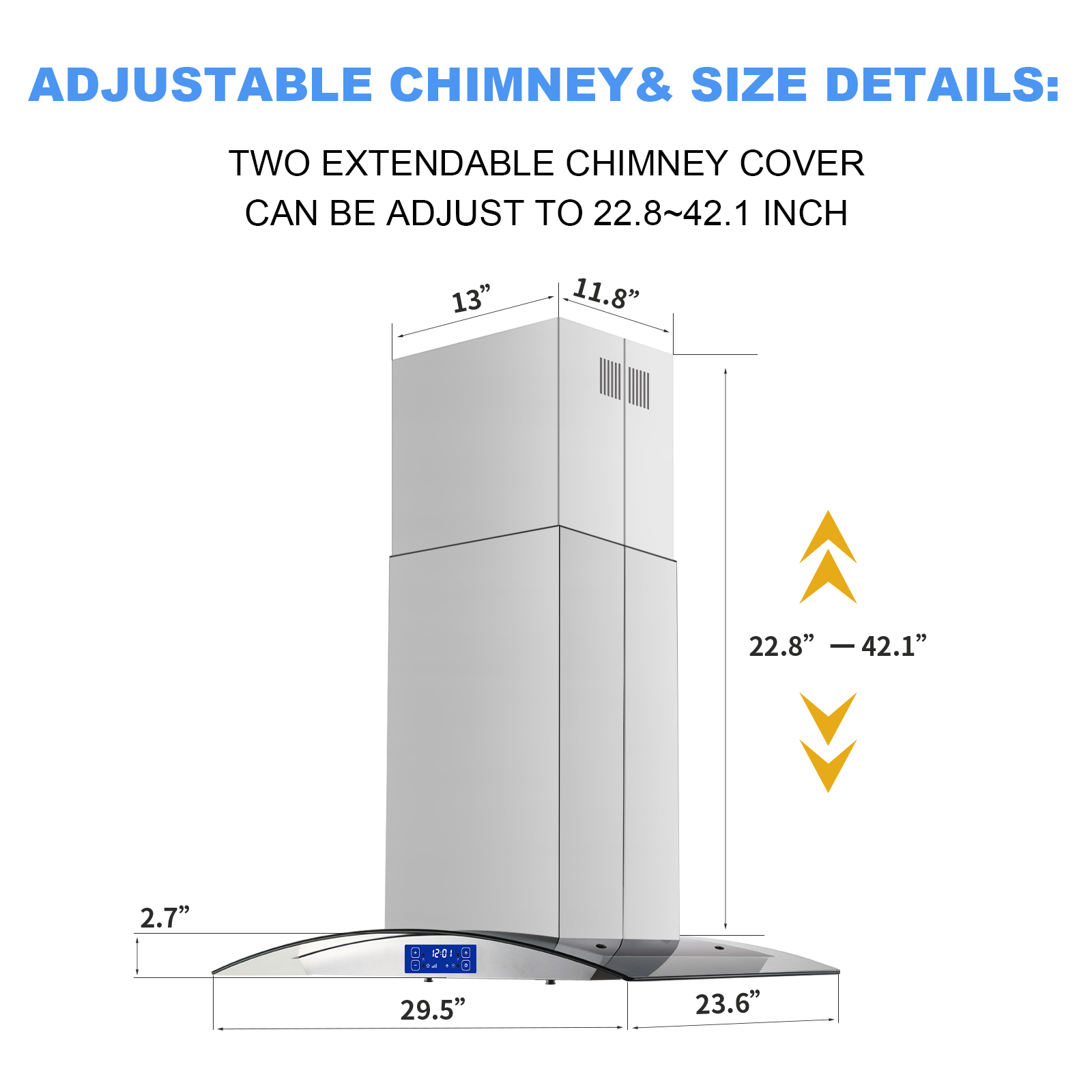YY0275B-S - 30 Inch Island Range Hood - 700 CFM Gesture & Touch Control, Stainless Steel ConvertibleDucted/Ductless