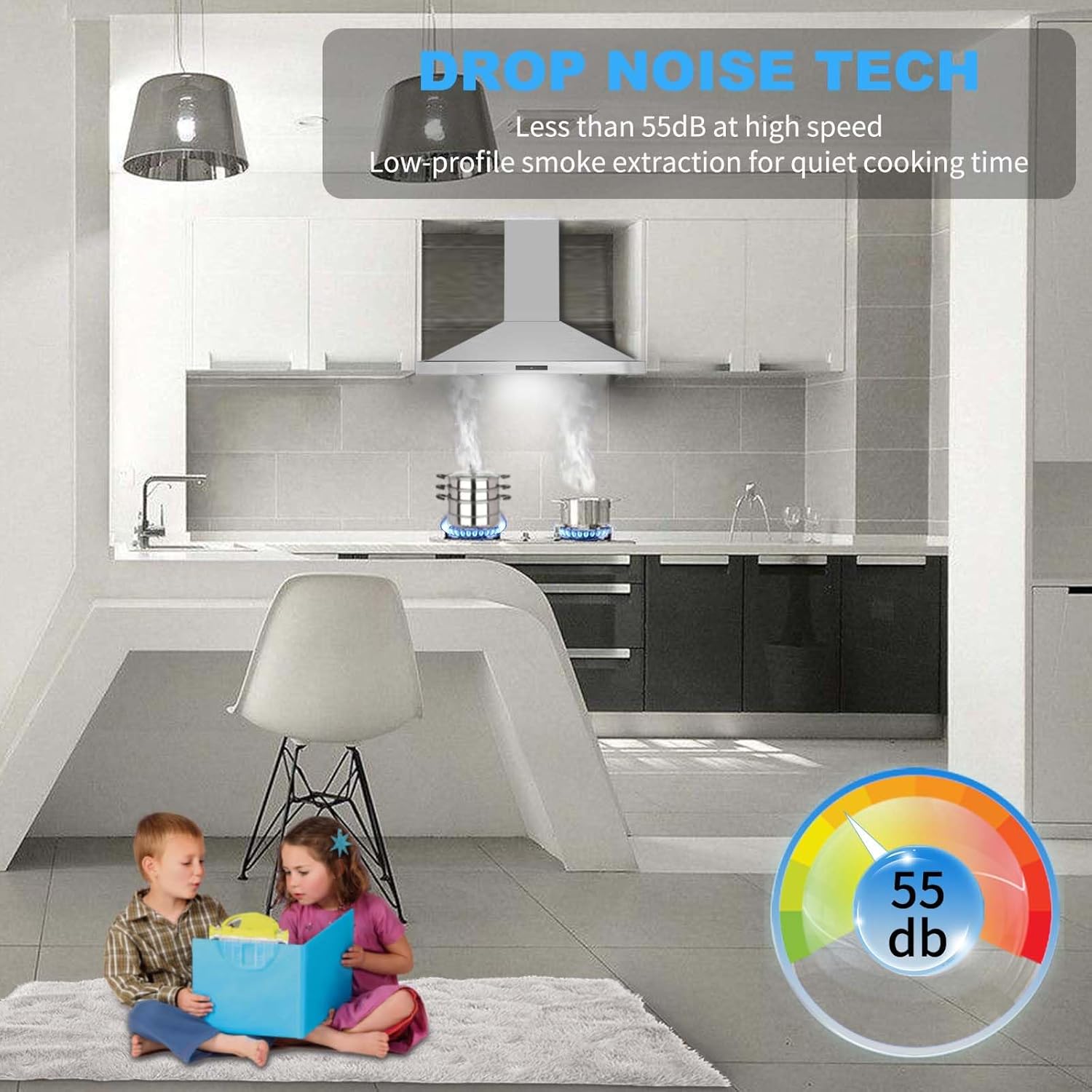 USGD1775BCK-30 inch Wall Mount Range Hood,  Stainless Steel, 450 CFM Ductless/Ducted Vent Hood