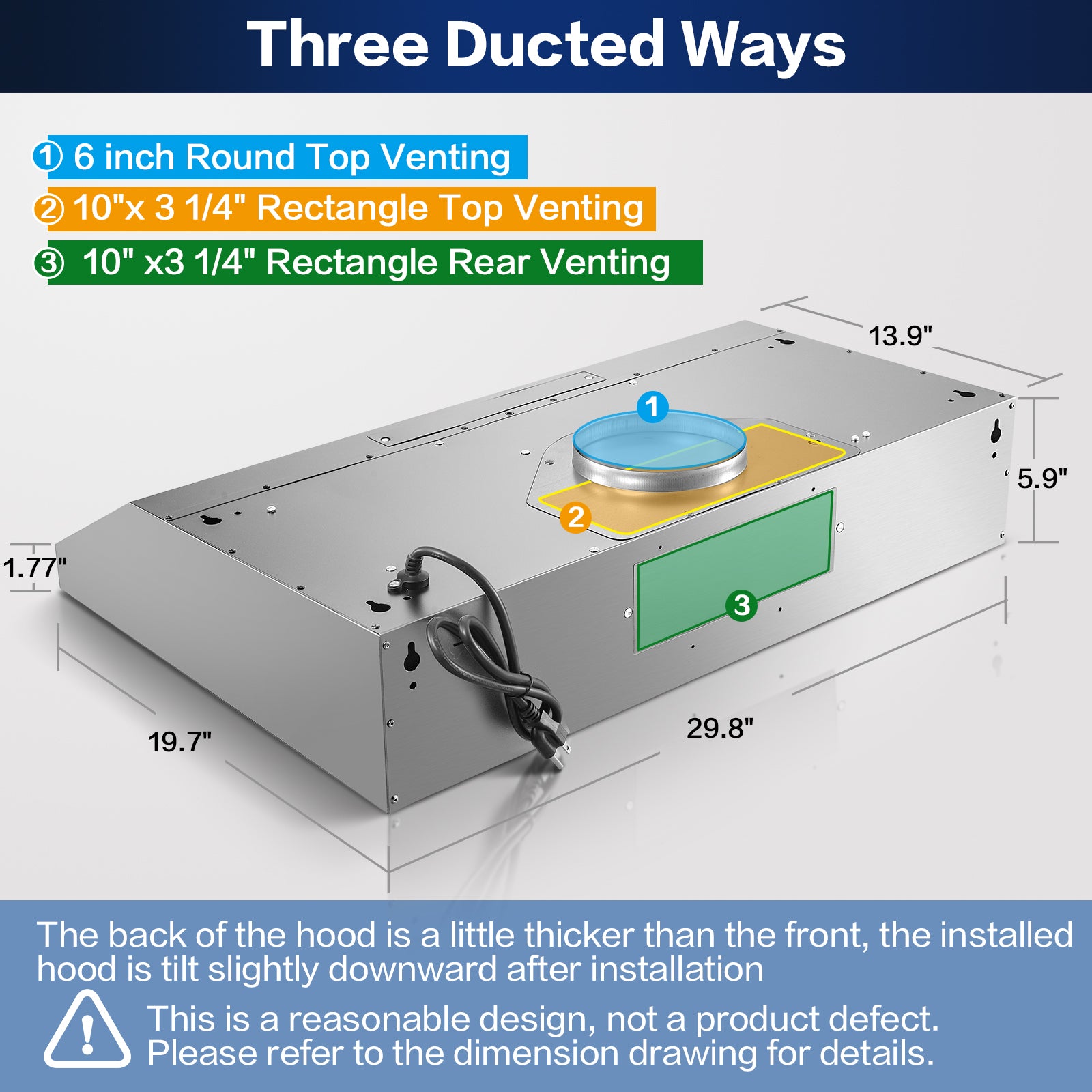 US0475BT - 30 Inch - 700 CFM - Under Cabinet,Stainless Steel Ducted/Ductless Range Hood 30 inch,3 Venting Ways Stove Hood, 3 Speed Exhaust Fan,Push Button Control