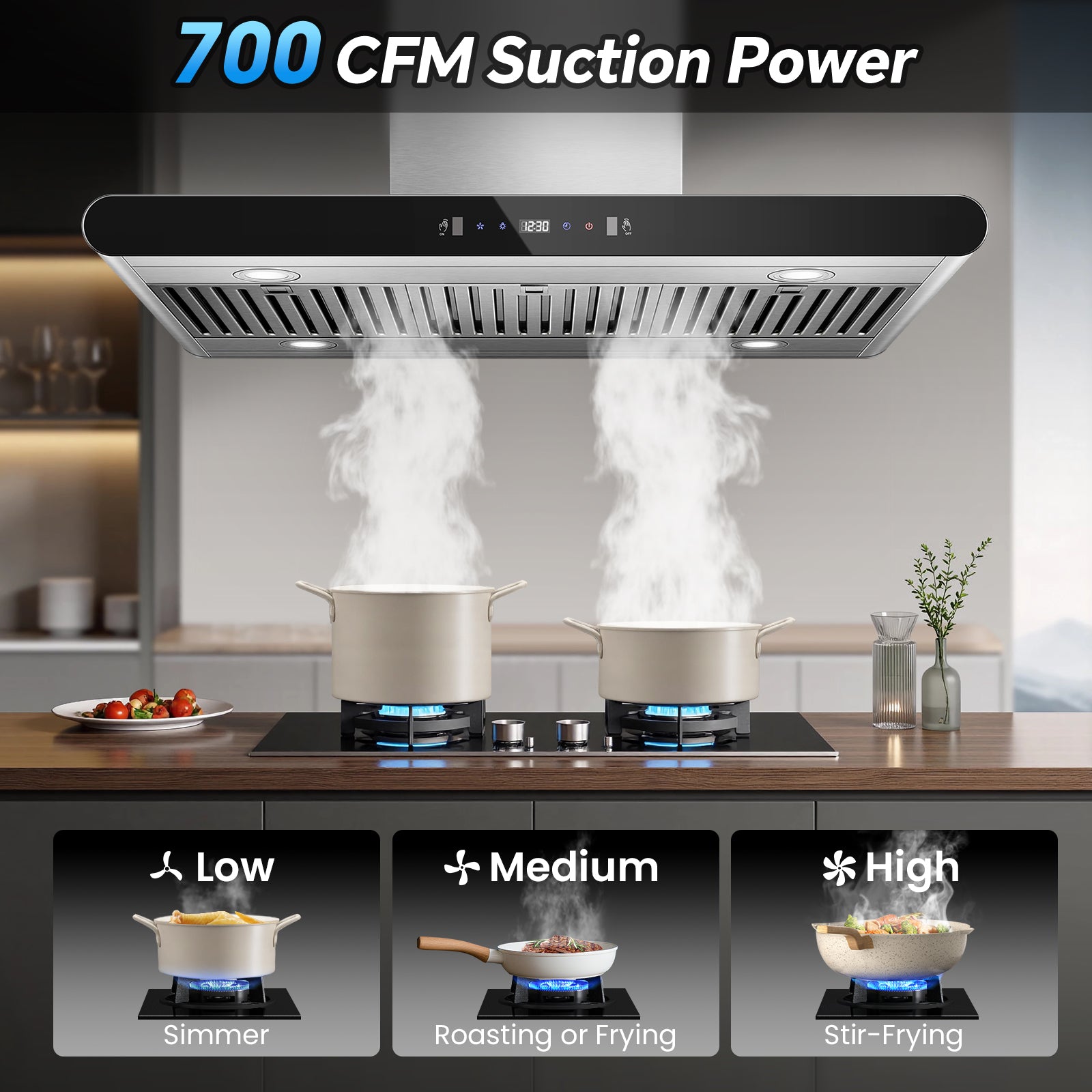 RH601I90BTGA - 36 Inch Island Range Hood, 700 CFM kitchen Hood with Dual-Sided Touch/Gesture/Remote Control