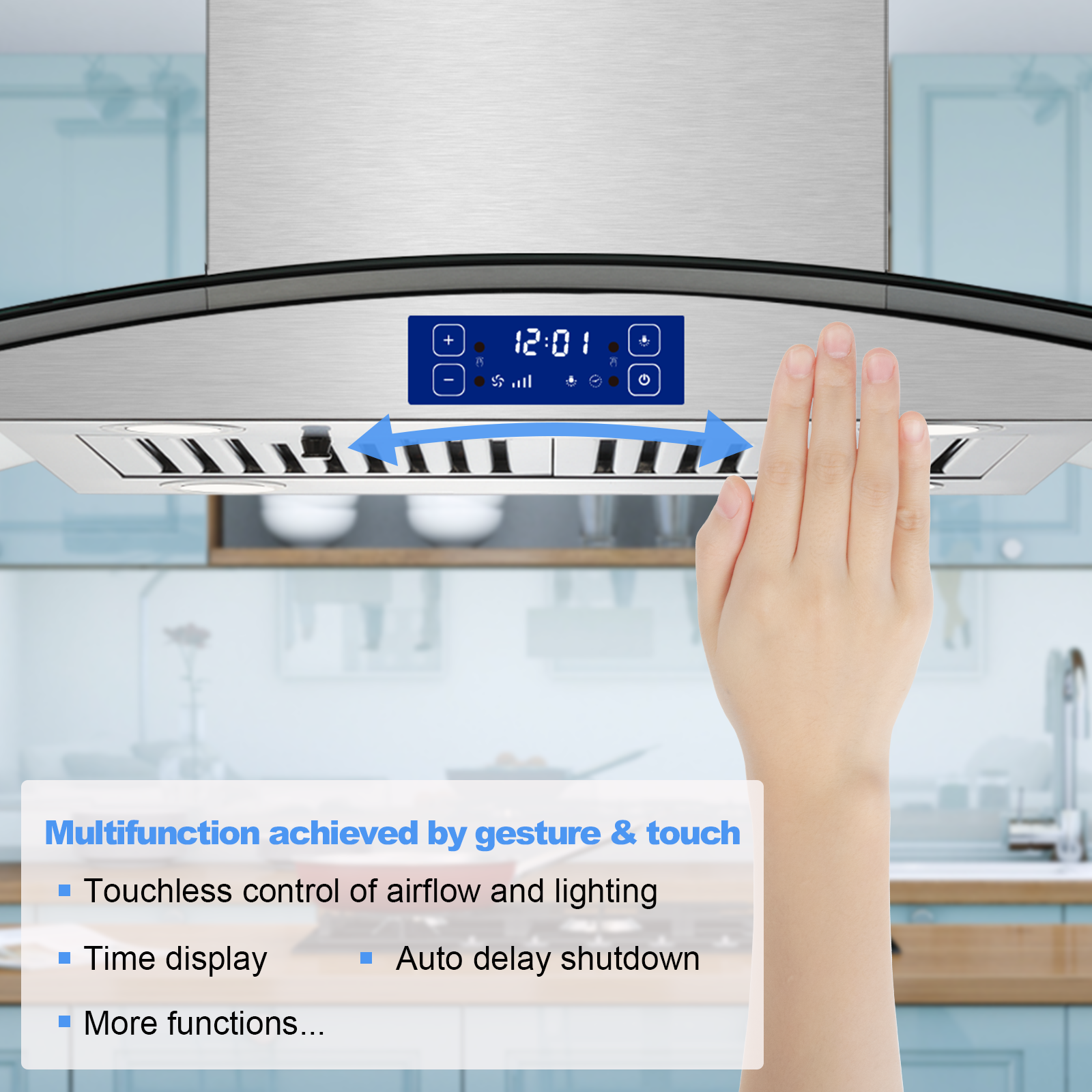 YY0275B-S - 30 Inch Island Range Hood - 700 CFM Gesture & Touch Control, Stainless Steel ConvertibleDucted/Ductless