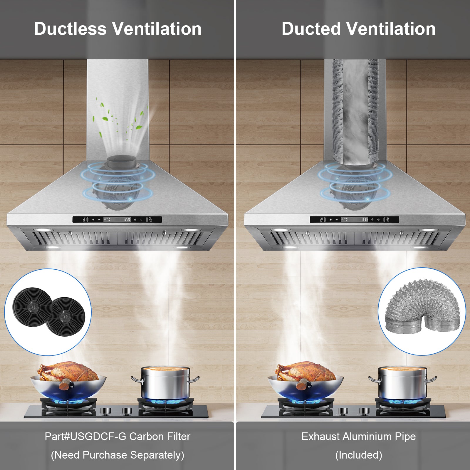 USGI1775B -30 Inch Island Range Hood, 700 CFM Vent Hood with Gesture/Touch Control