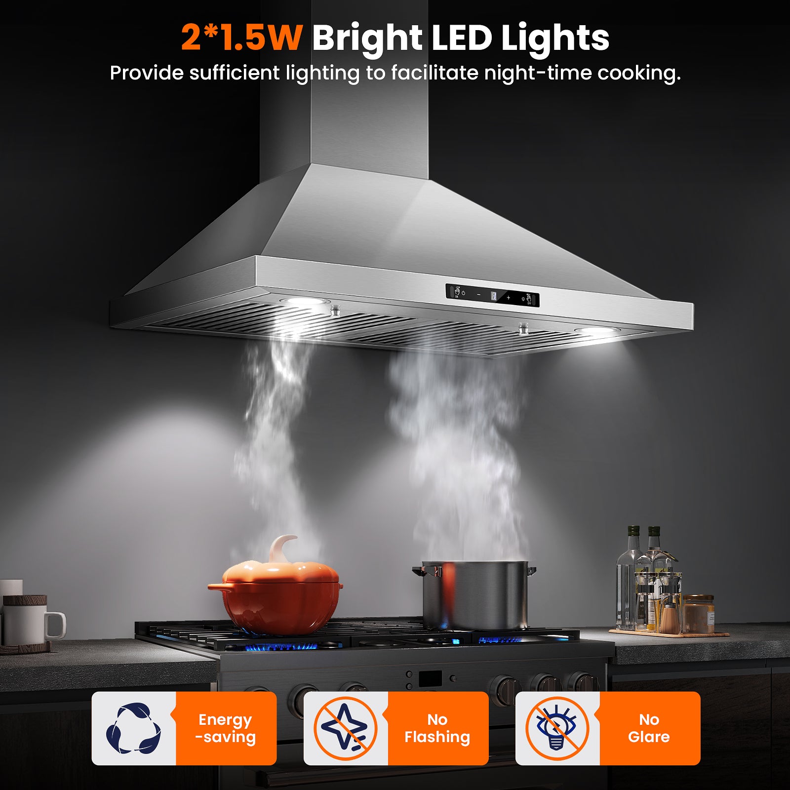 USGD0775 - 30 inch Wall Mount Range Hood , 700 CFM with Gesture Sensing & Touch Control, Ducted/Ductless, Stainless Steel Stove Vent Hood