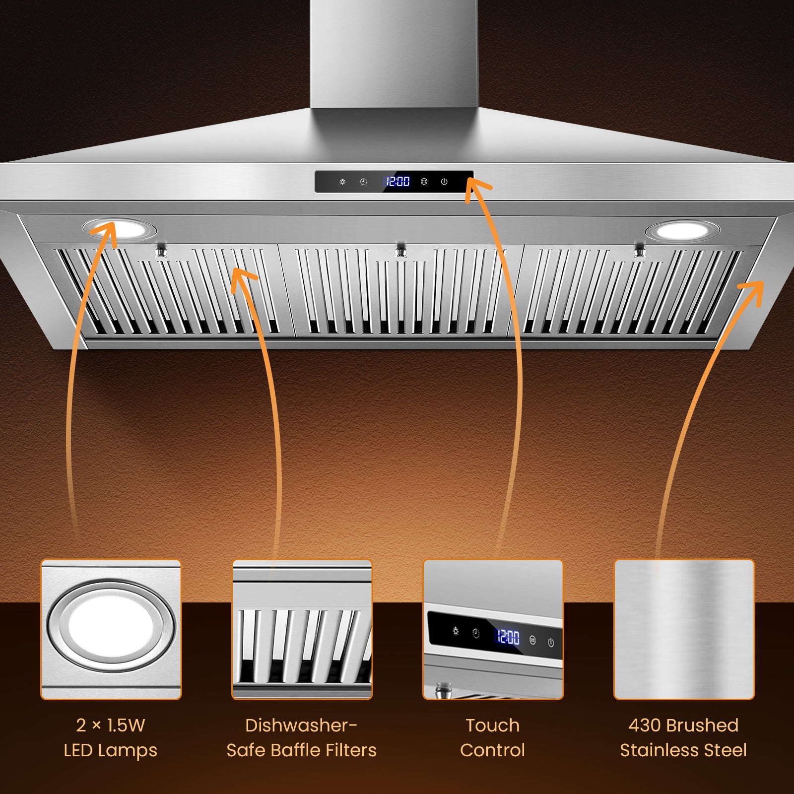 USGD1090 - 36 inch Wall Mount Range Hood - 700CFM Touch Control Vent Hood with Ducted/Ductless