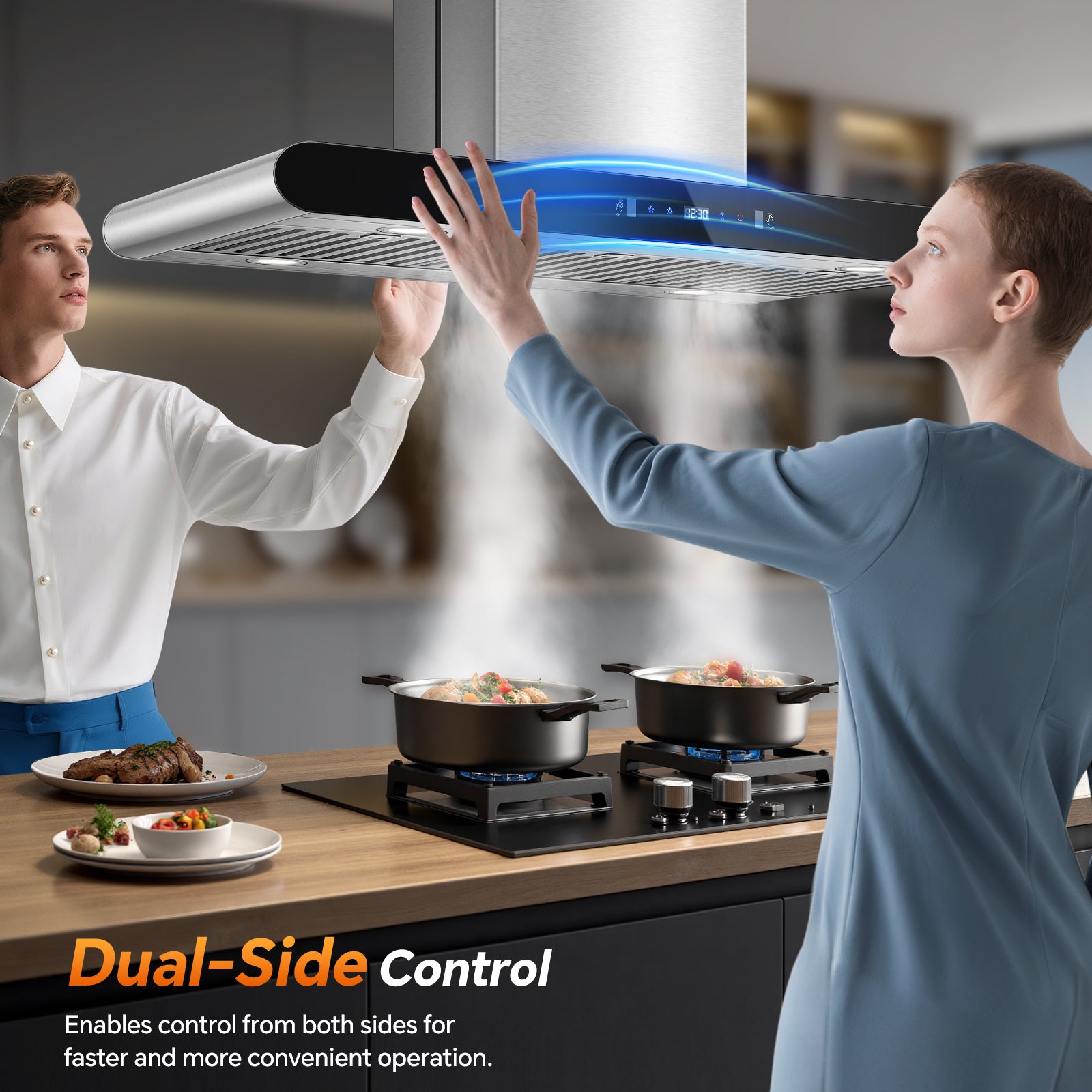 RH601I90BTGA - 36 Inch Island Range Hood, 700 CFM kitchen Hood with Dual-Sided Touch/Gesture/Remote Control