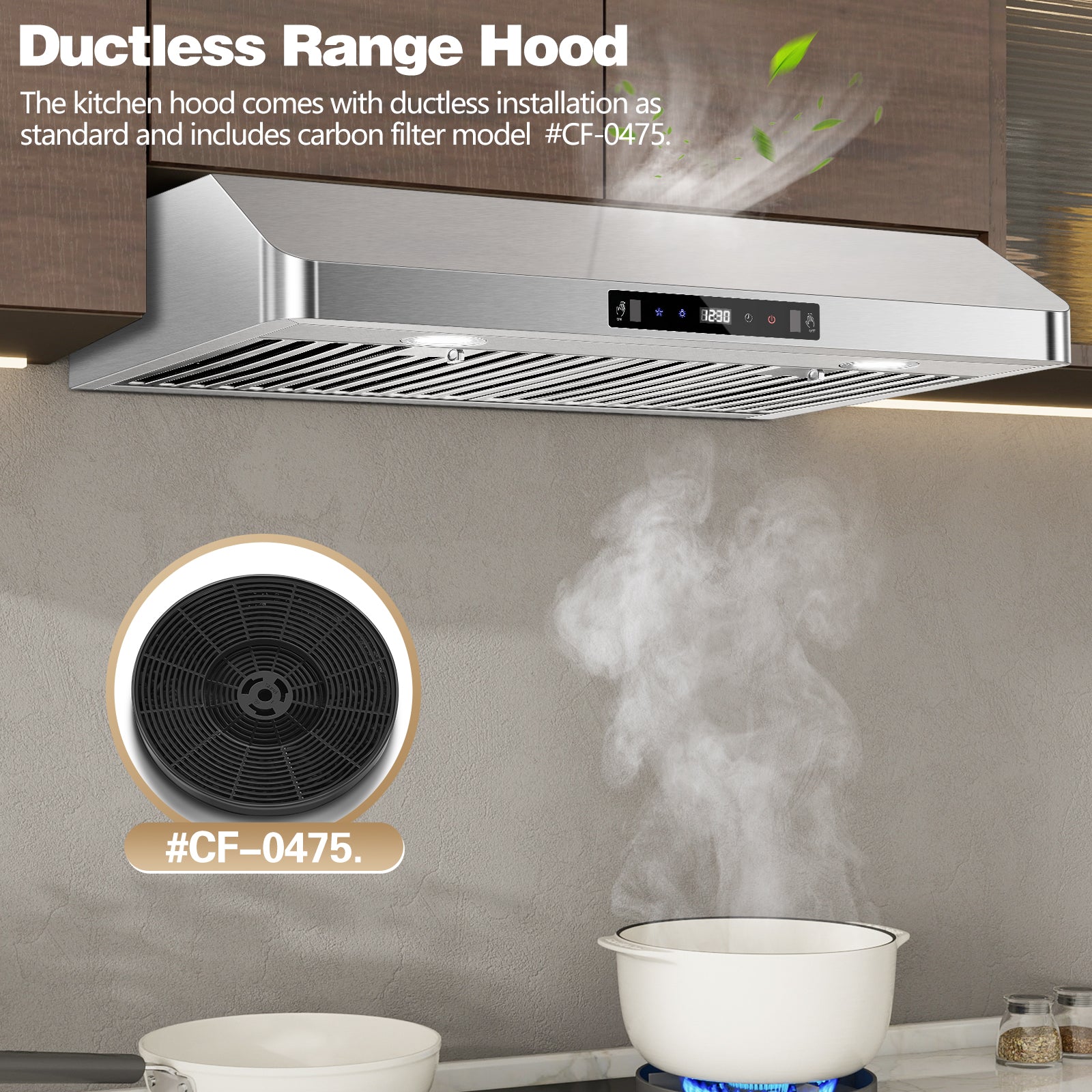 RH70475BTGSA - 30 inch Under Cabinet Range Hood, Stainless Steel Ducted/Ductless Range Hood with Touch/Gesture/Remote Control,700CFM