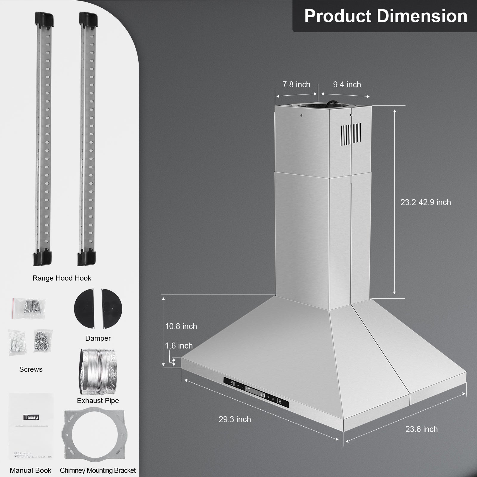 USGI1775B -30 Inch Island Range Hood, 700 CFM Vent Hood with Gesture/Touch Control