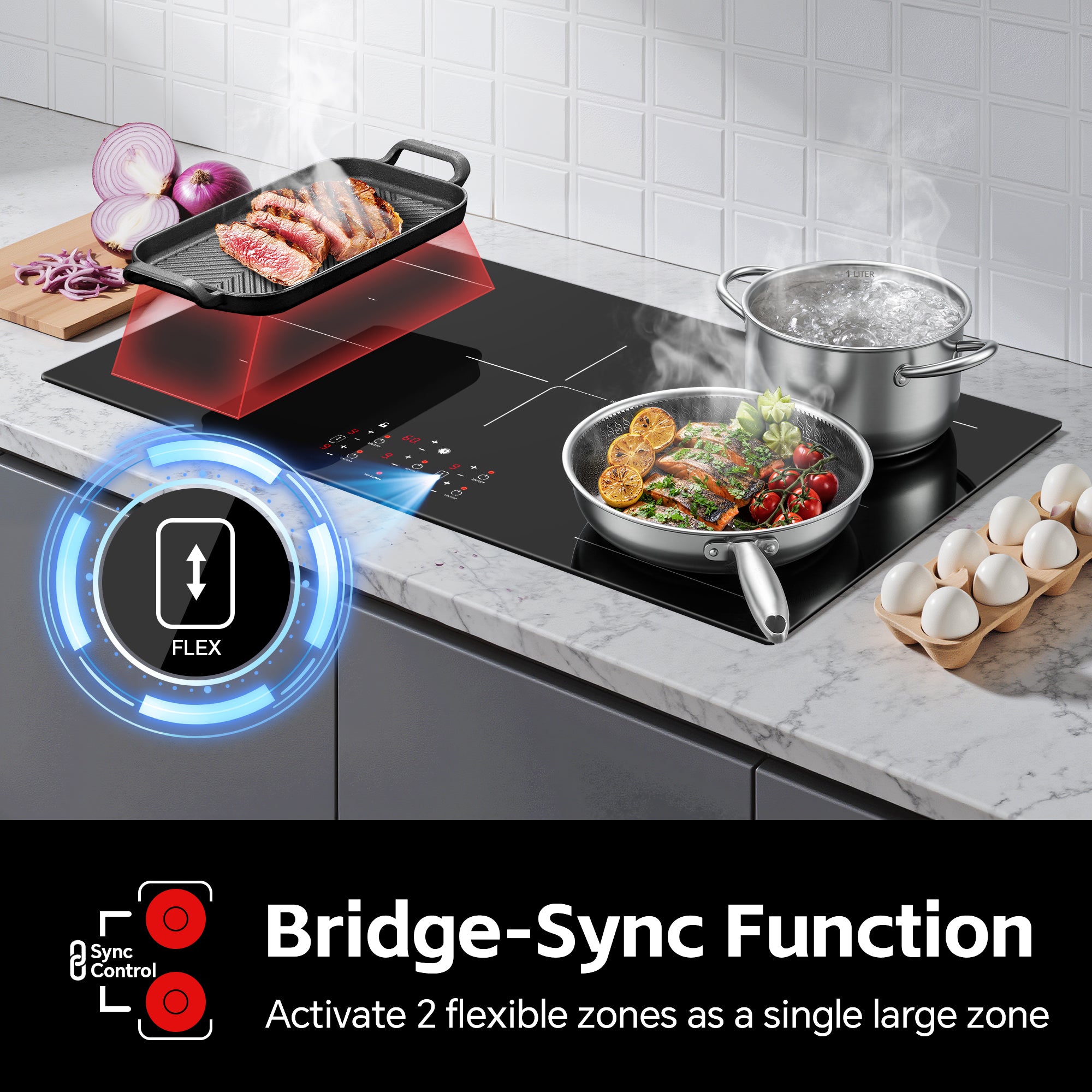 IHA108365 - 36 Inch Electric Induction Cooktop 5 Burners, 10800W Built-in Induction Stove Top with Double Bridge Function, Booster, Timer, Child Lock, Sensor Touch Control, 240V/50A, No Plug