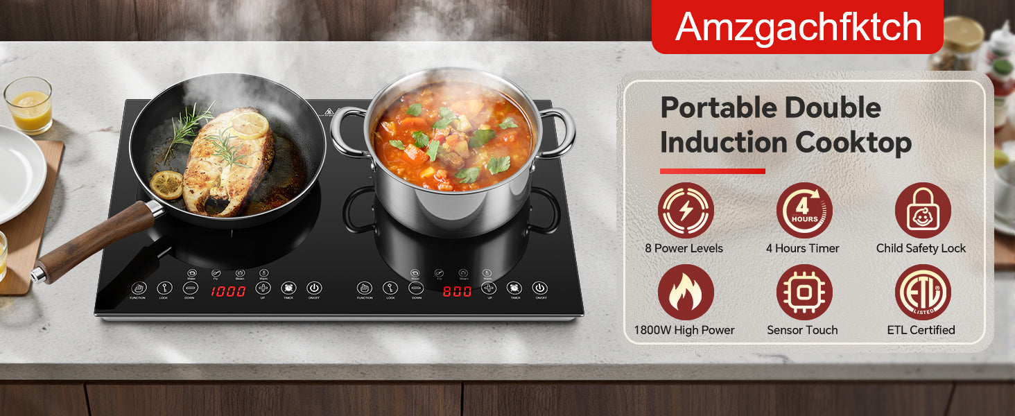 Amzgachfktch IHDIC16H181A - Portable Induction Cooktop 2 Burner