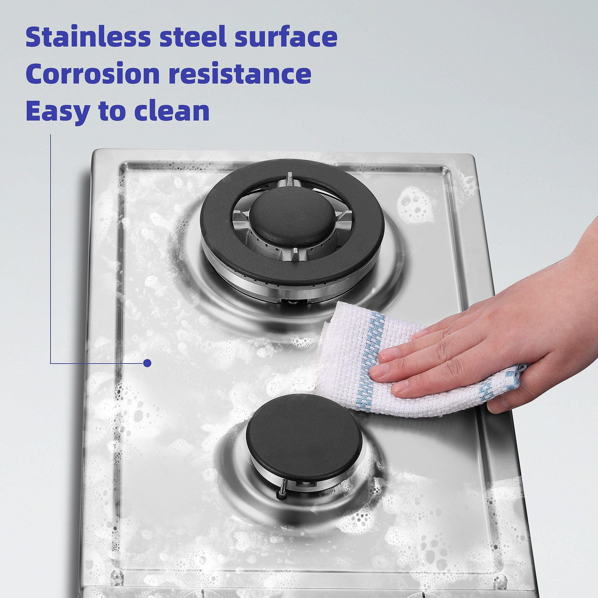 GC001-122S - 12 inch - 2 Burner Bulit-in Stainless Steel Gas Cooktop with Thermocouple Protection