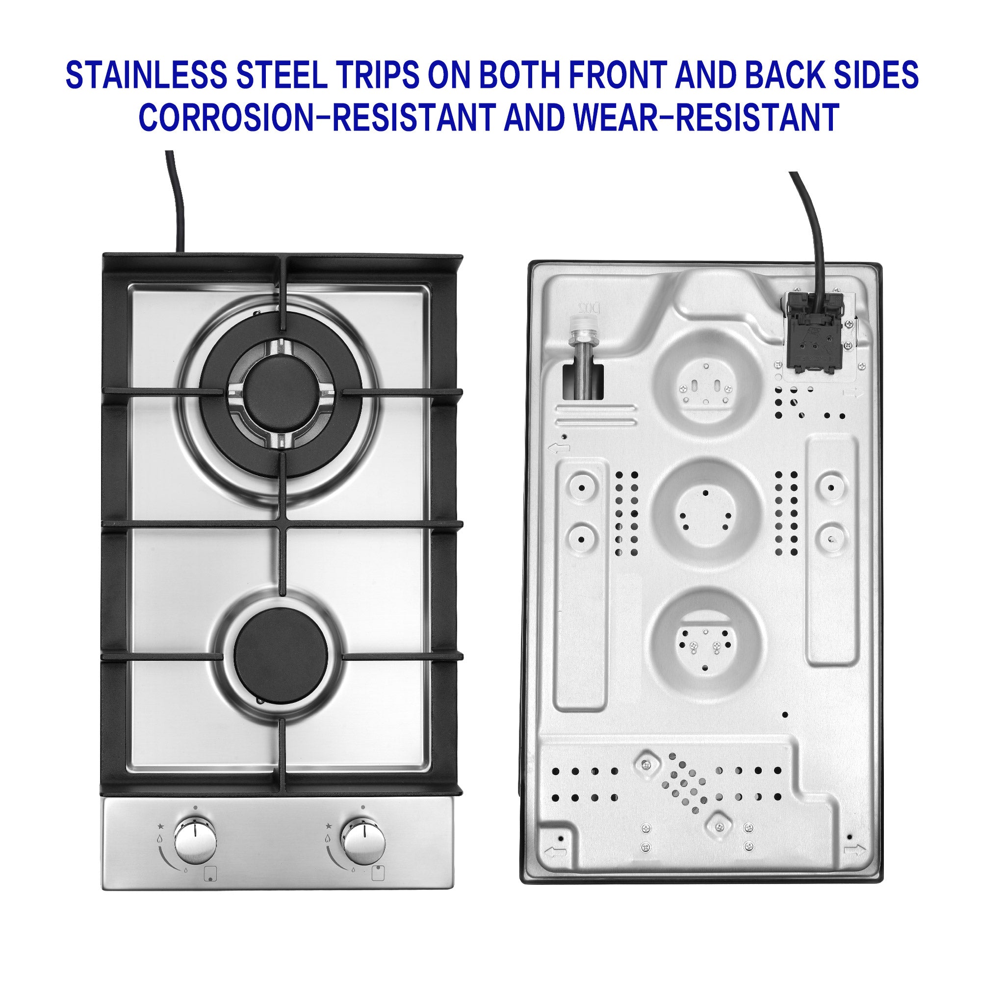GC001-122S - 12 inch - 2 Burner Bulit-in Stainless Steel Gas Cooktop with Thermocouple Protection