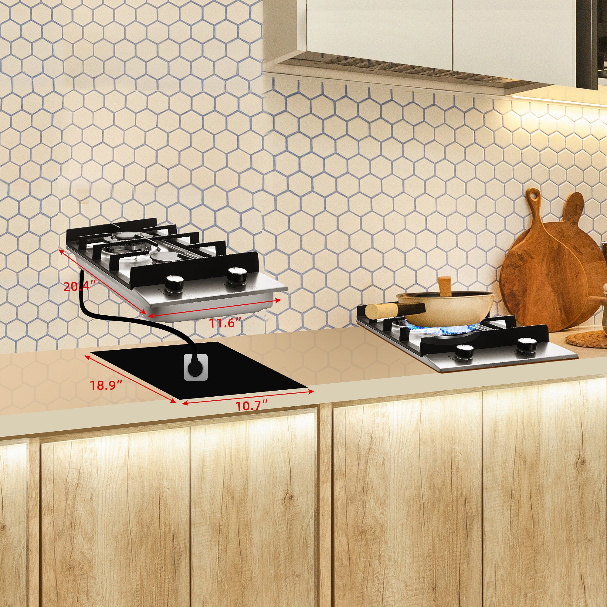 GC001-122S - 12 inch - 2 Burner Bulit-in Stainless Steel Gas Cooktop with Thermocouple Protection