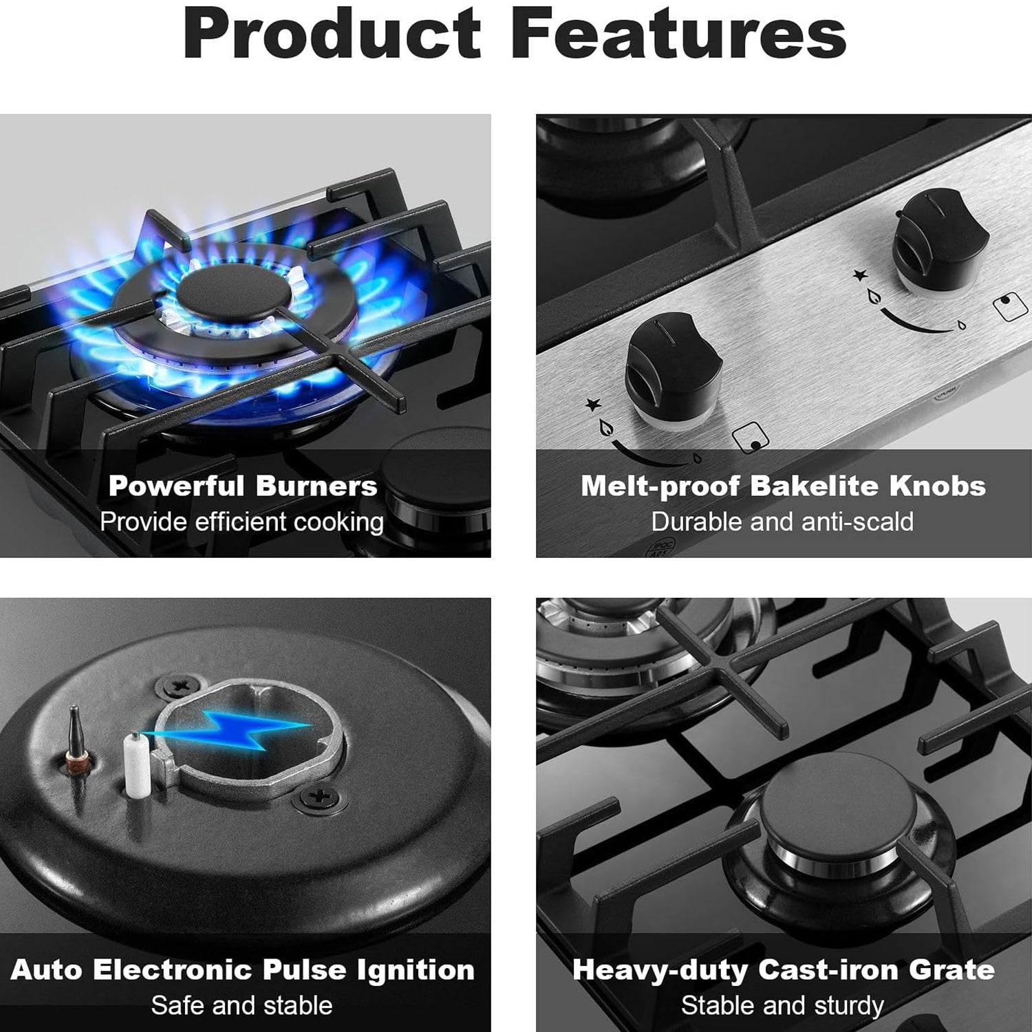 GH001-122G - 12 inch - 2 Burner Built-in Stainless Steels Propane Gas Cooktop