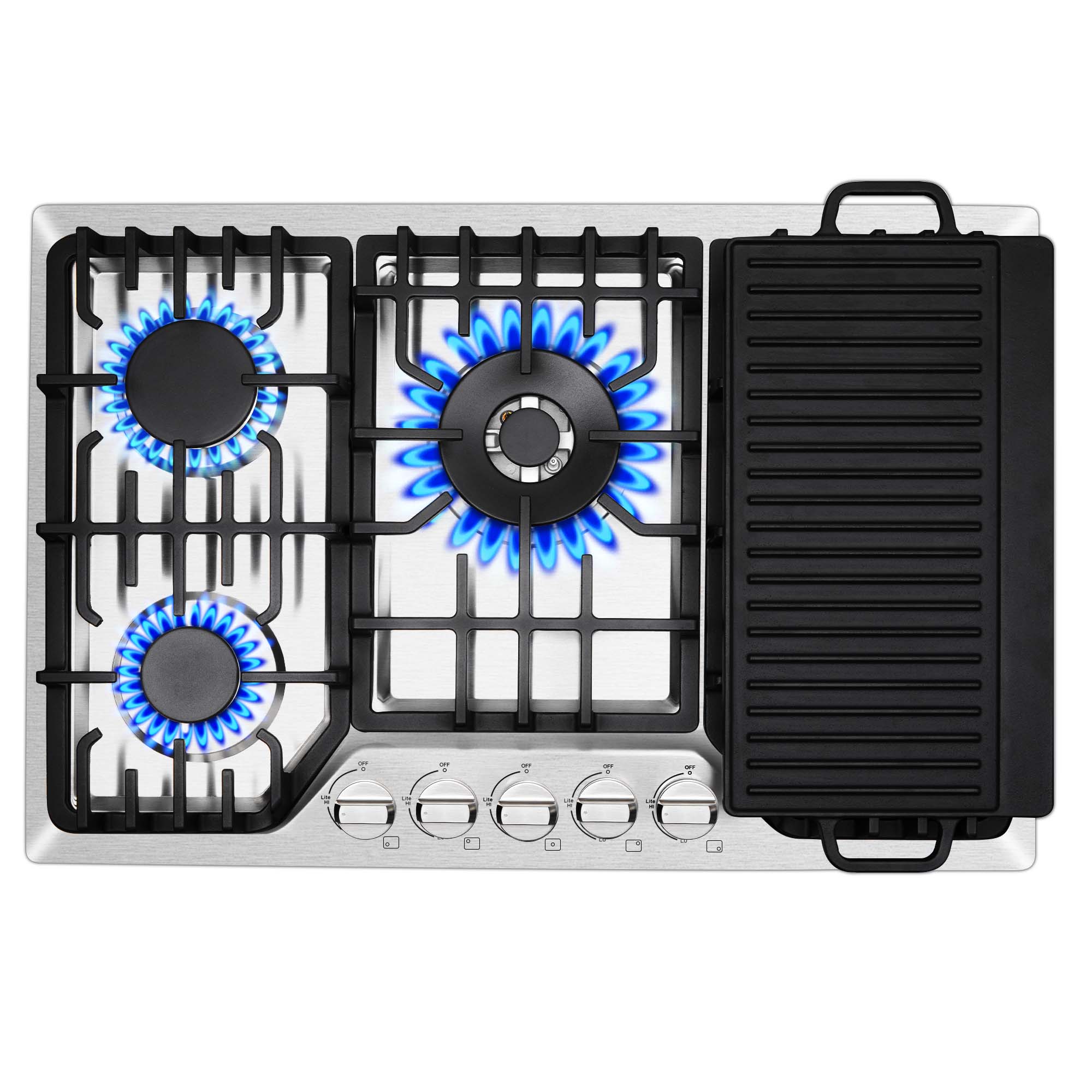 HG001-305S- 5 Burners 30 inch Gas Cooktop NG/LPG Stainless Steel Built-in Hob w/Grill