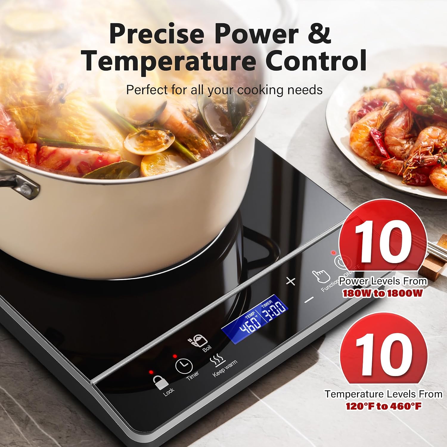IHA23T12C – 1800W Portable Single-Burner Induction Cooktop