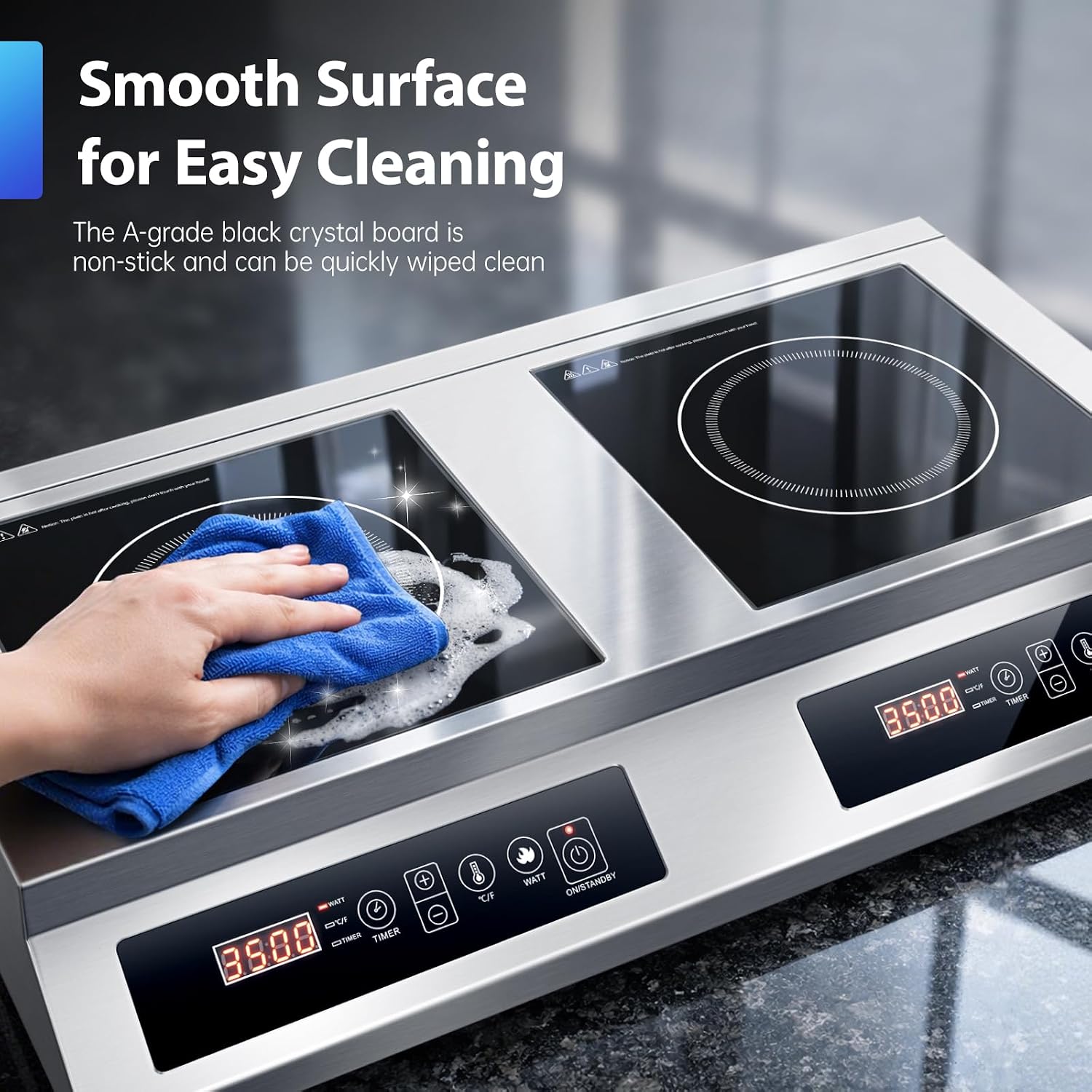 IHACX0302 – 7000W Commercial Double-Burner Induction Cooktop