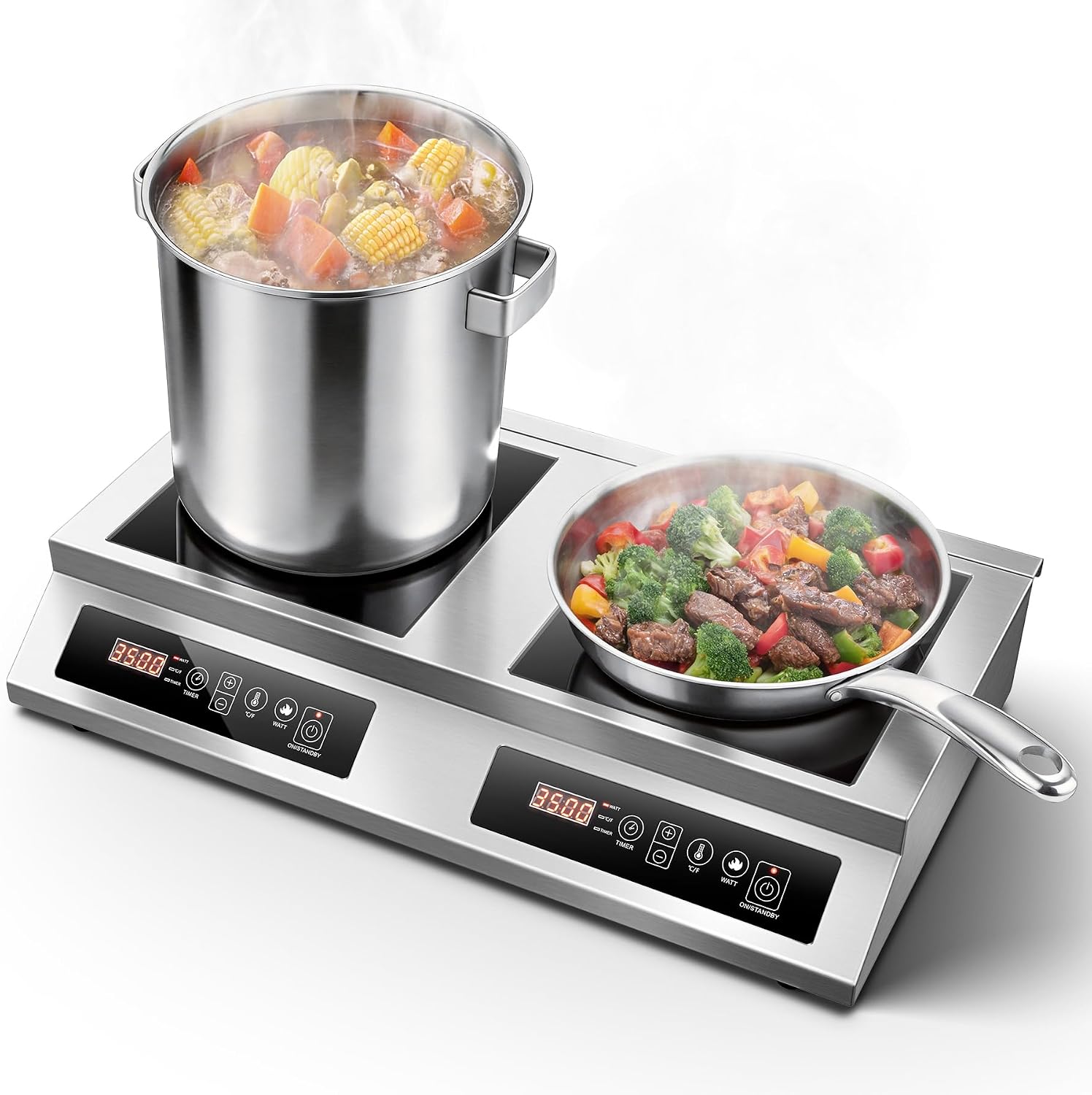 IHACX0302 – 7000W Commercial Double-Burner Induction Cooktop