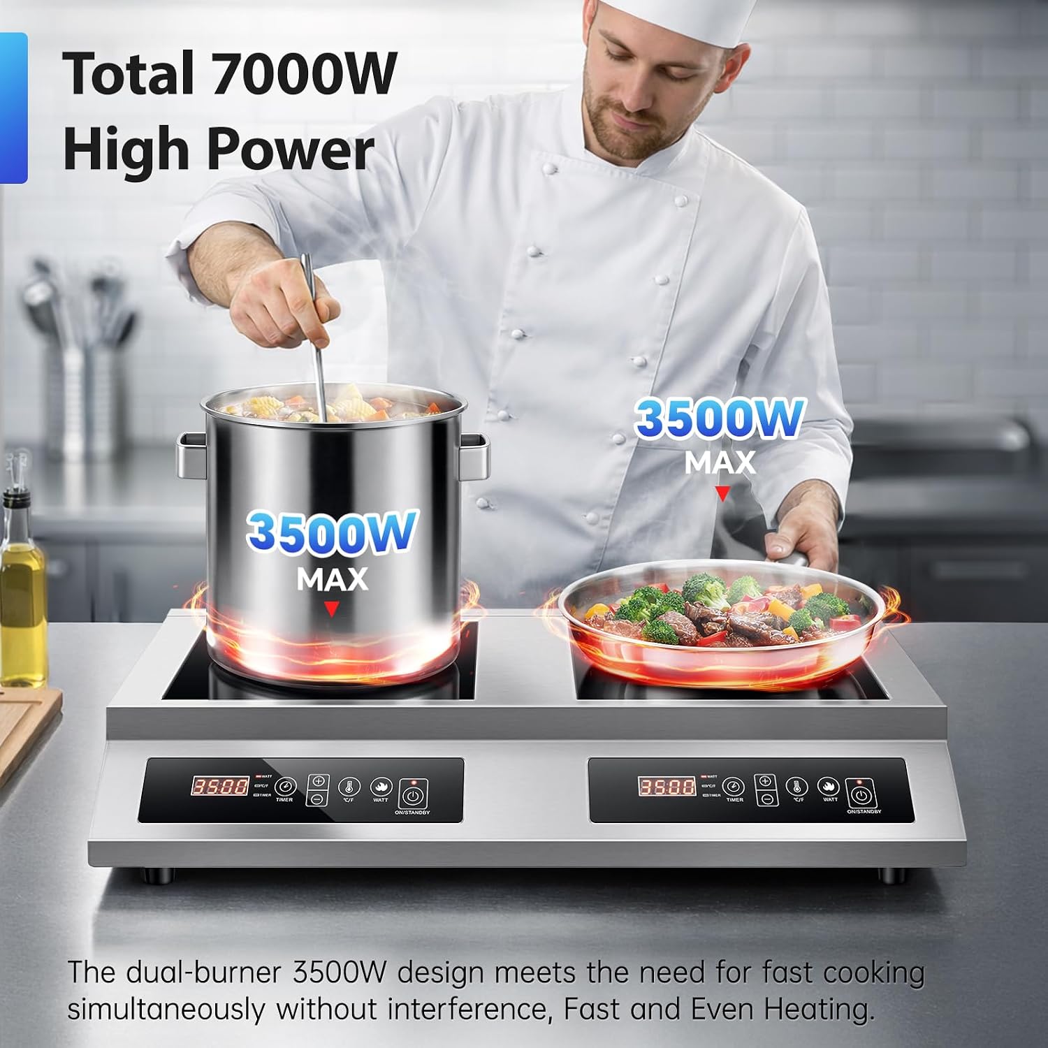 IHACX0302 – 7000W Commercial Double-Burner Induction Cooktop