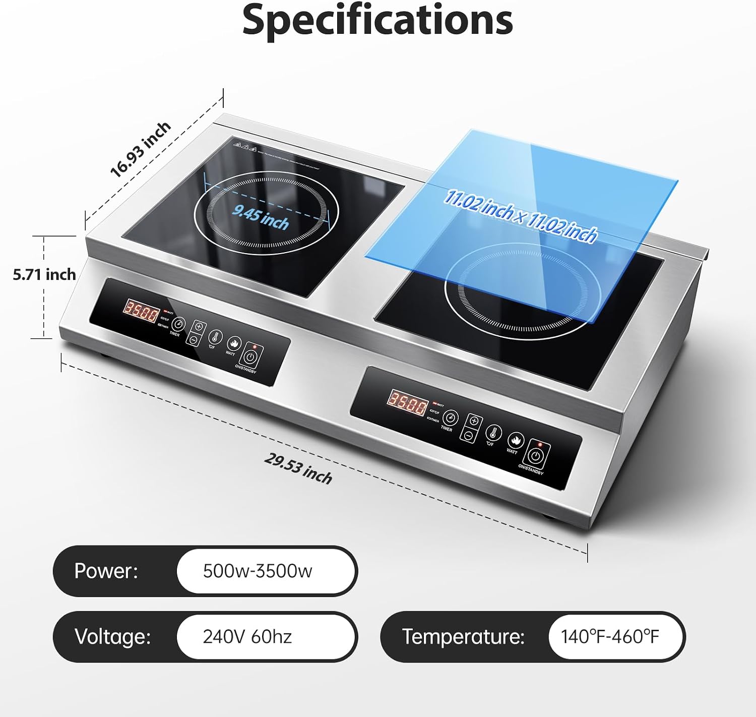 IHACX0302 – 7000W Commercial Double-Burner Induction Cooktop