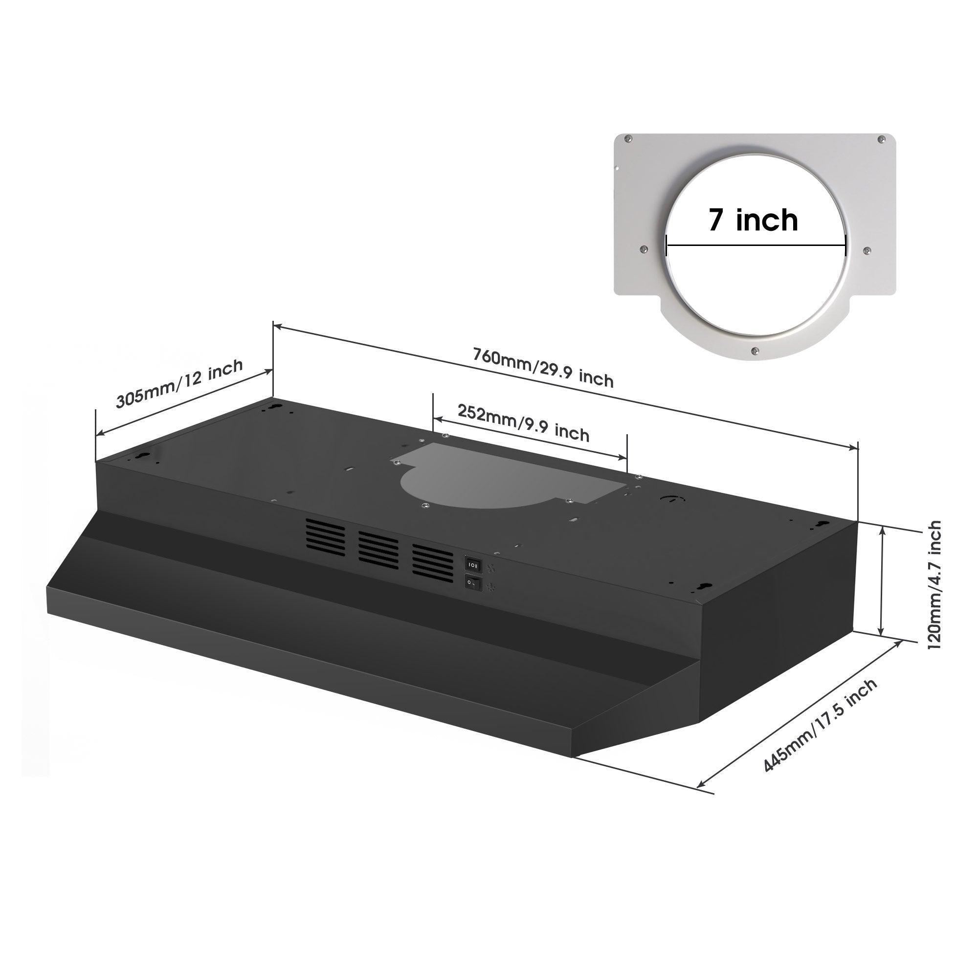 Tieasy 30 inch Under Cabinet Range Hood, Ducted/Ductless Convertible Kitchen Hood - ‎GF3976WH/BK