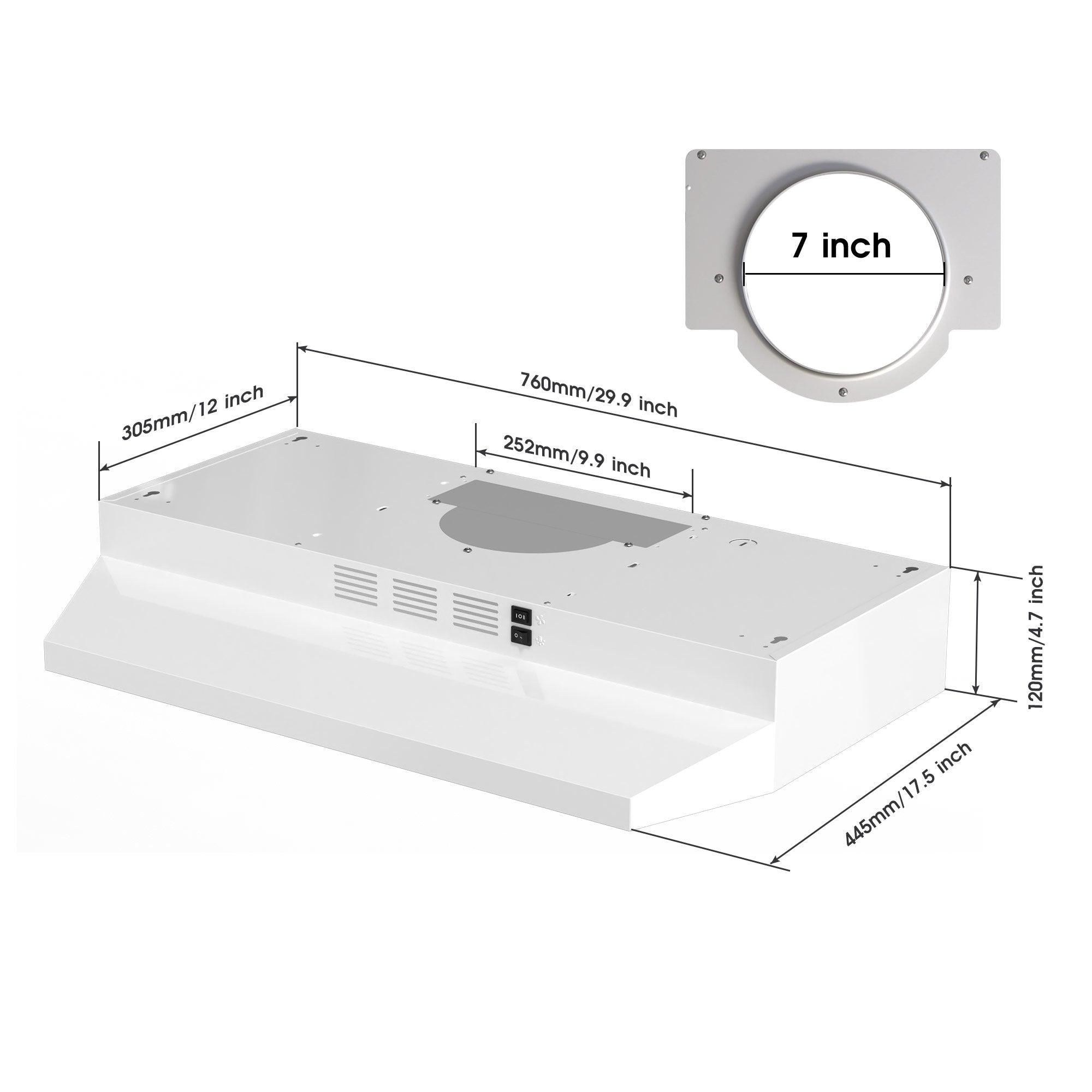 Tieasy 30 inch Under Cabinet Range Hood, Ducted/Ductless Convertible Kitchen Hood - ‎GF3976WH/BK
