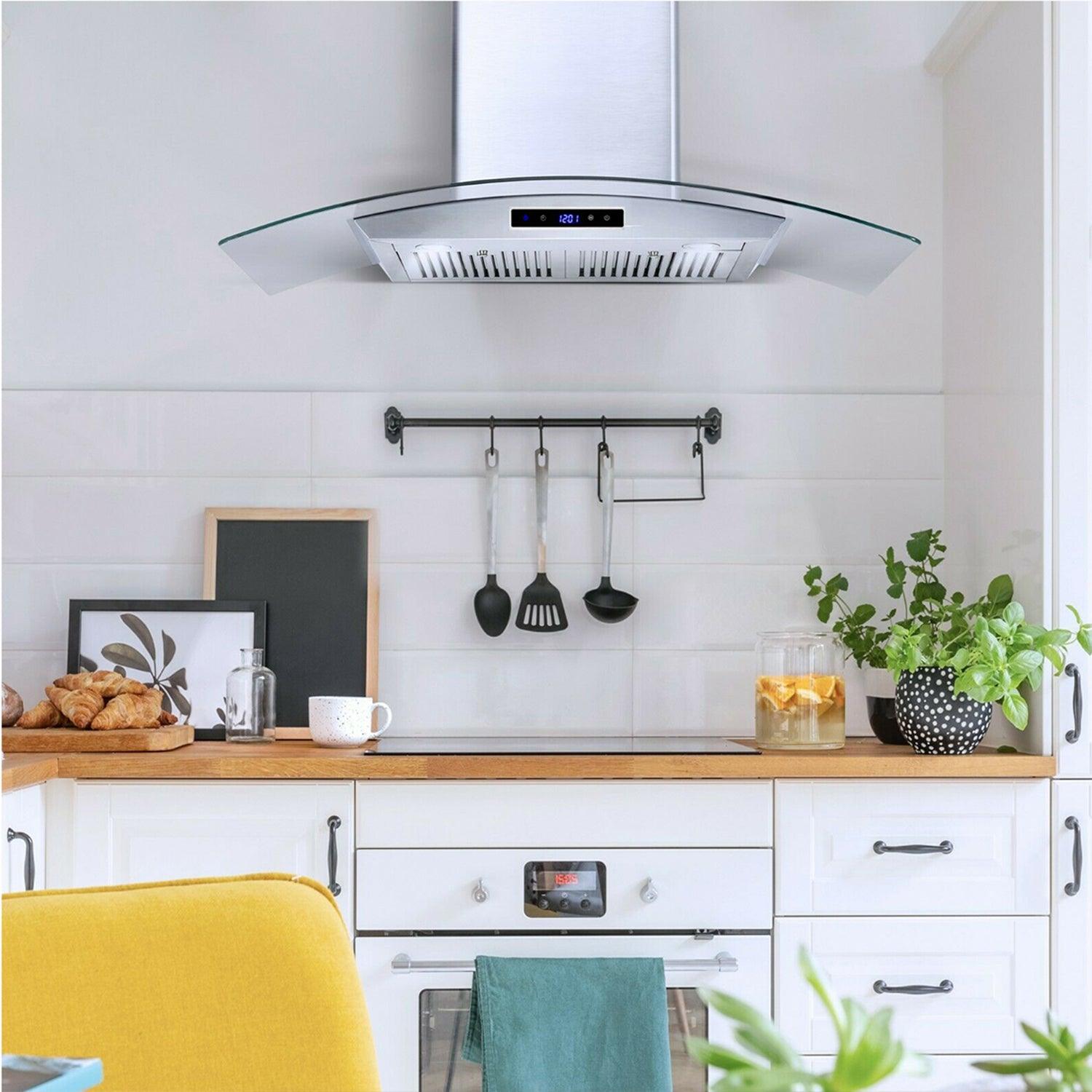 Tieasy 30 inch Wall Mount Range Hood 700 CFM Vent Hood Touch Control Stainless Steel Filters