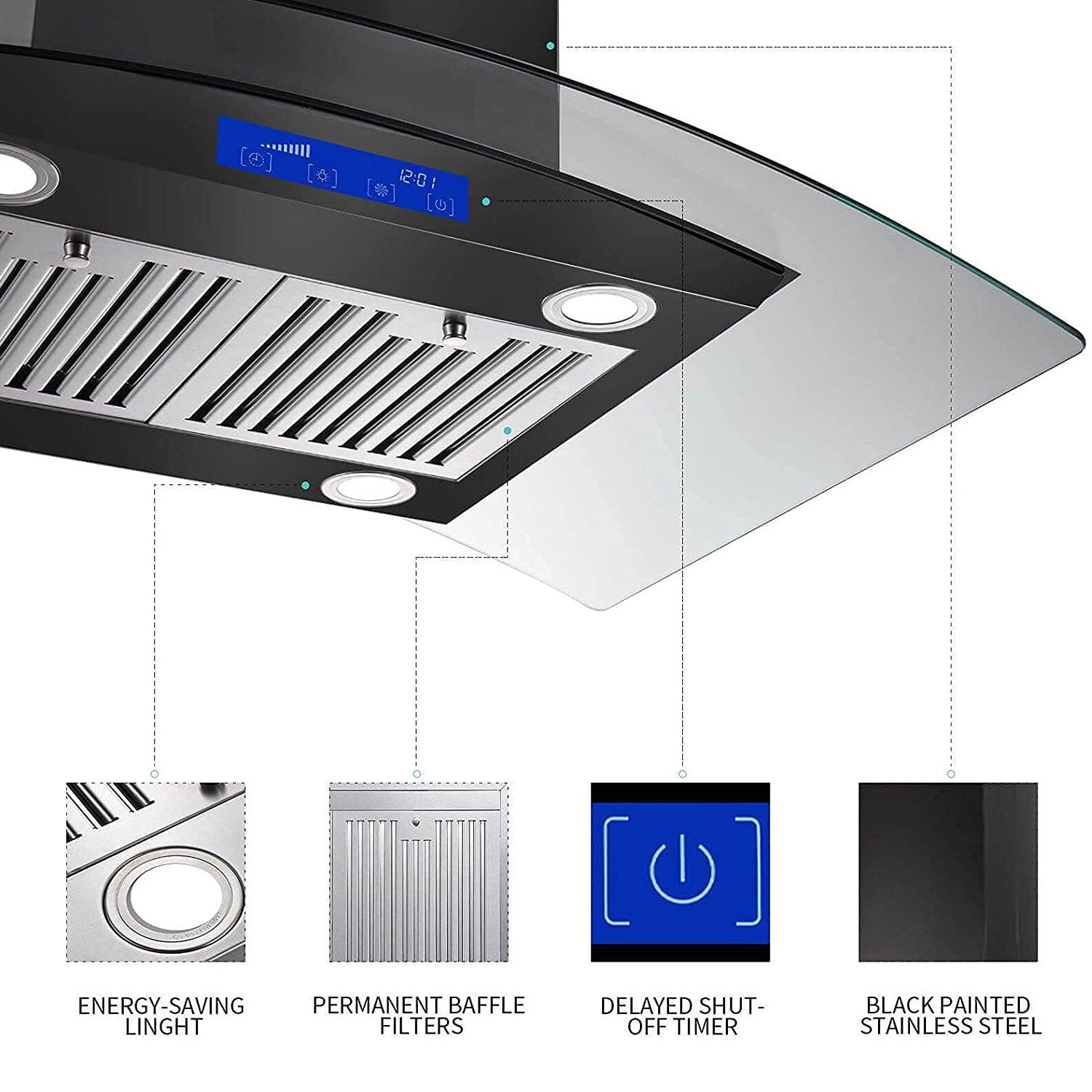 Tieasy 36 inch Island Mount Range Hood 700CFM with 4 LED Lights and Baffle filter