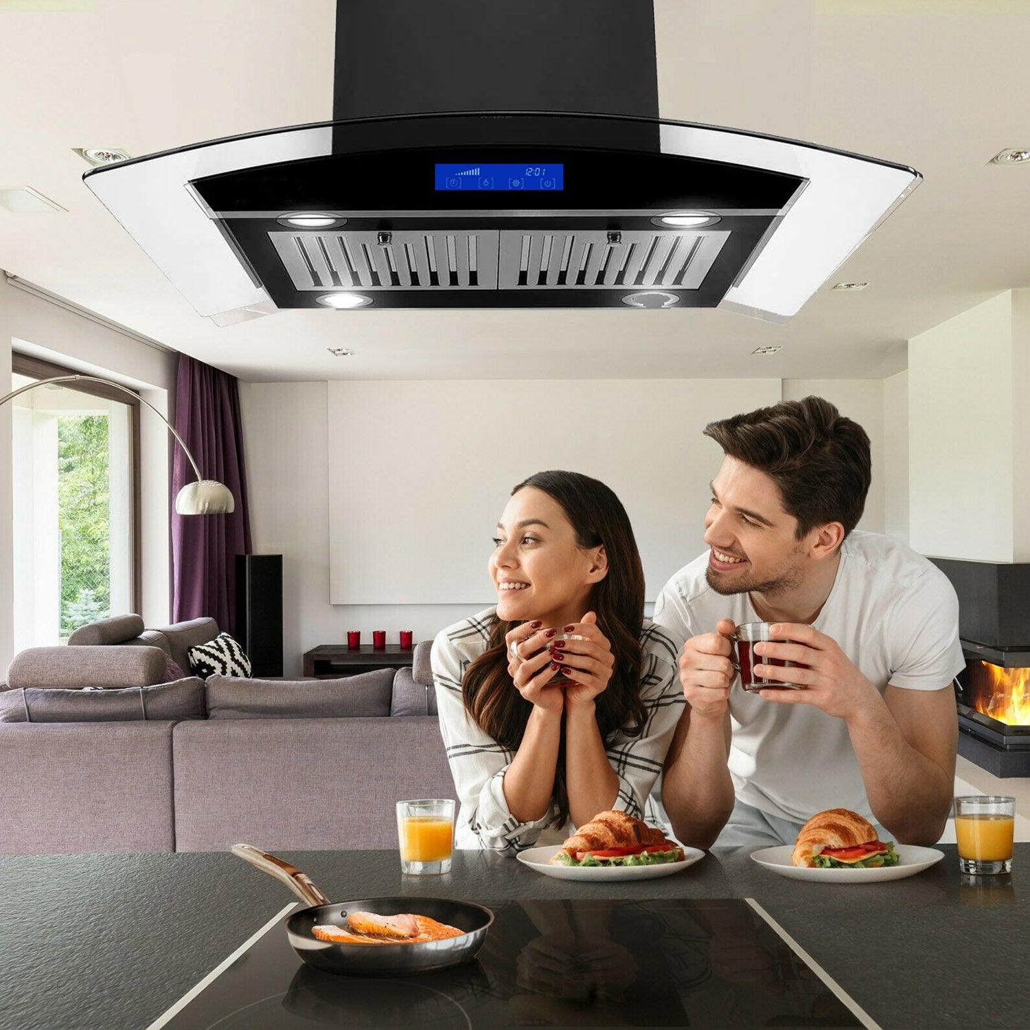 Tieasy 36 inch Island Mount Range Hood 700CFM with 4 LED Lights and Baffle filter