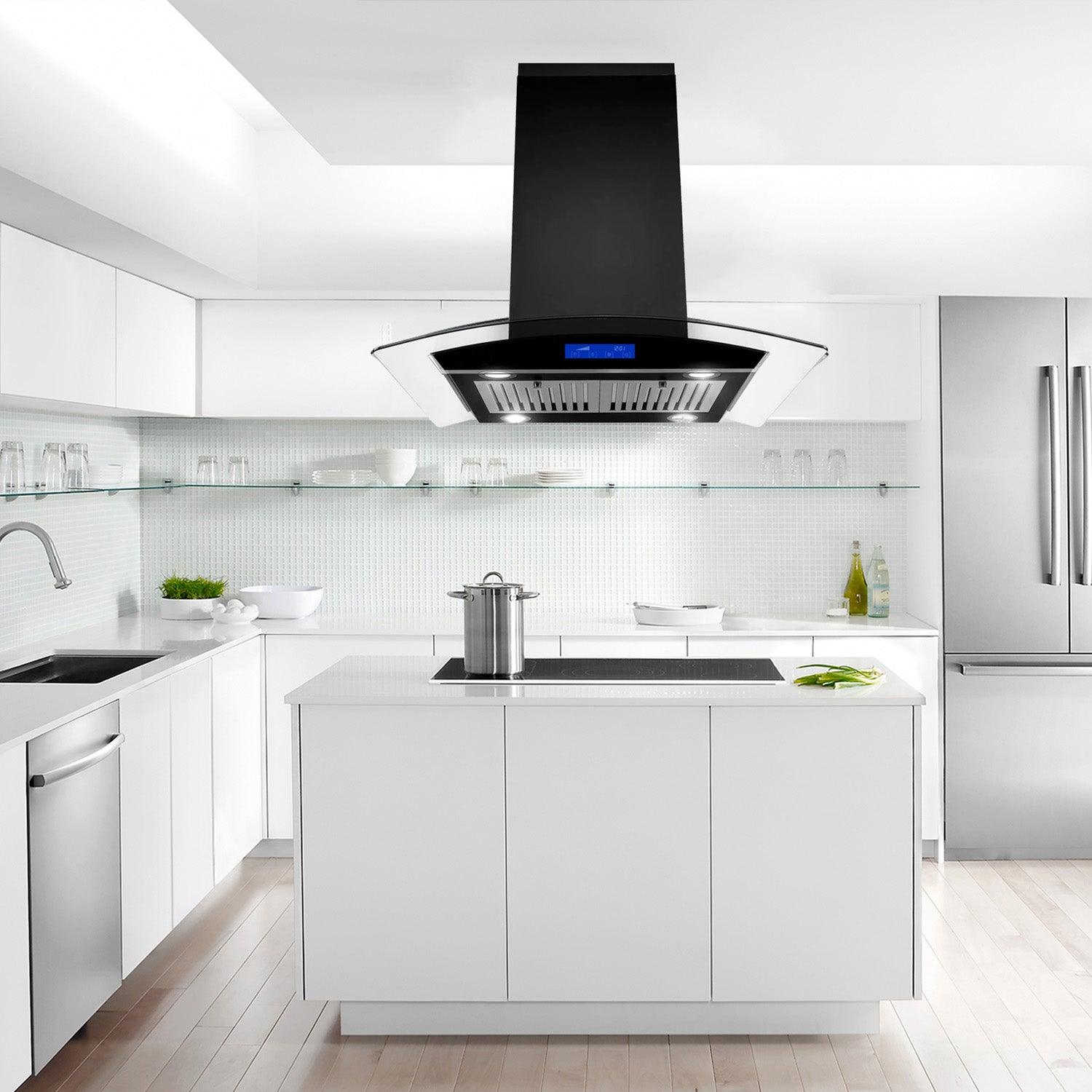 Tieasy 36 inch Island Mount Range Hood 700CFM with 4 LED Lights and Baffle filter