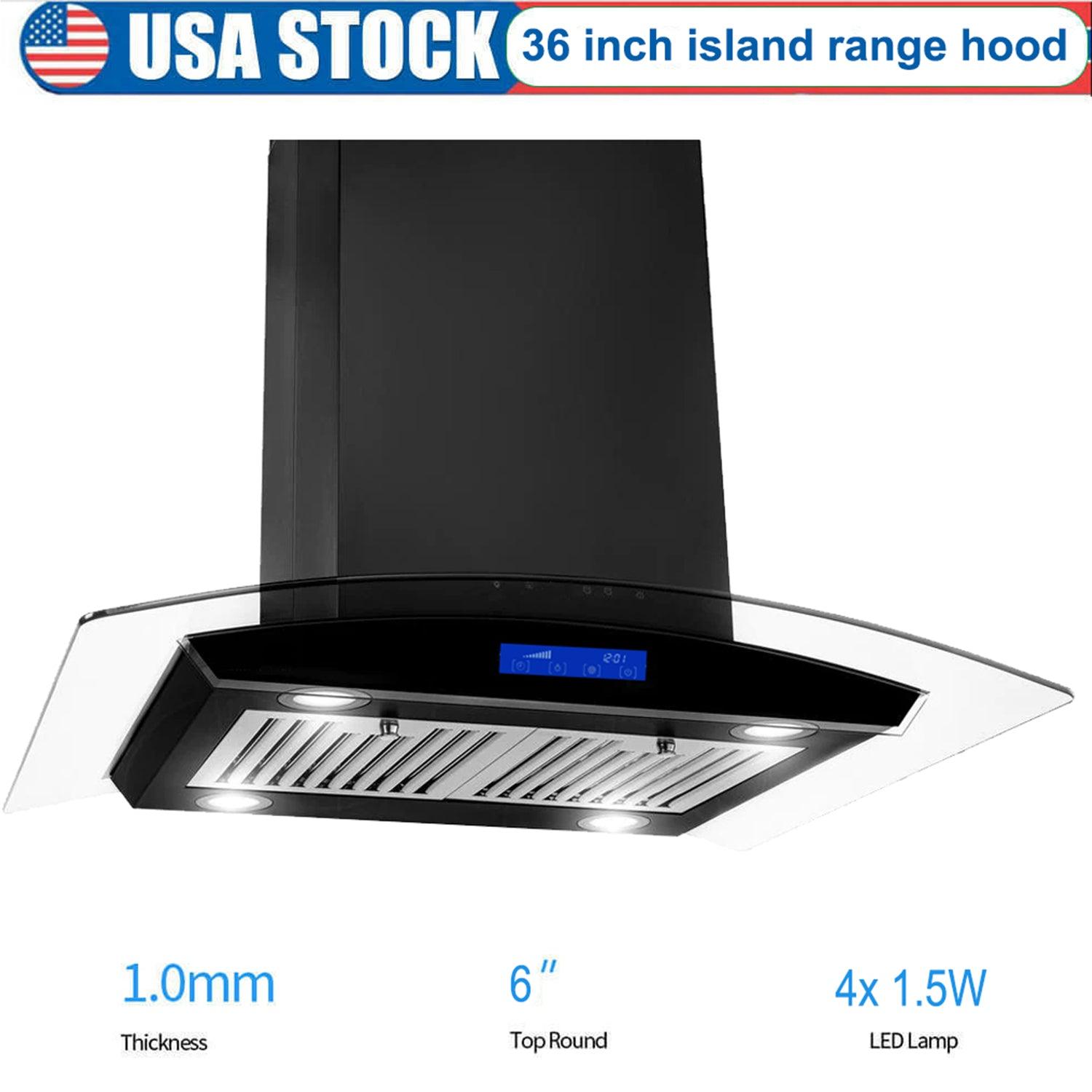 Tieasy 36 inch Island Mount Range Hood 700CFM with 4 LED Lights and Baffle filter
