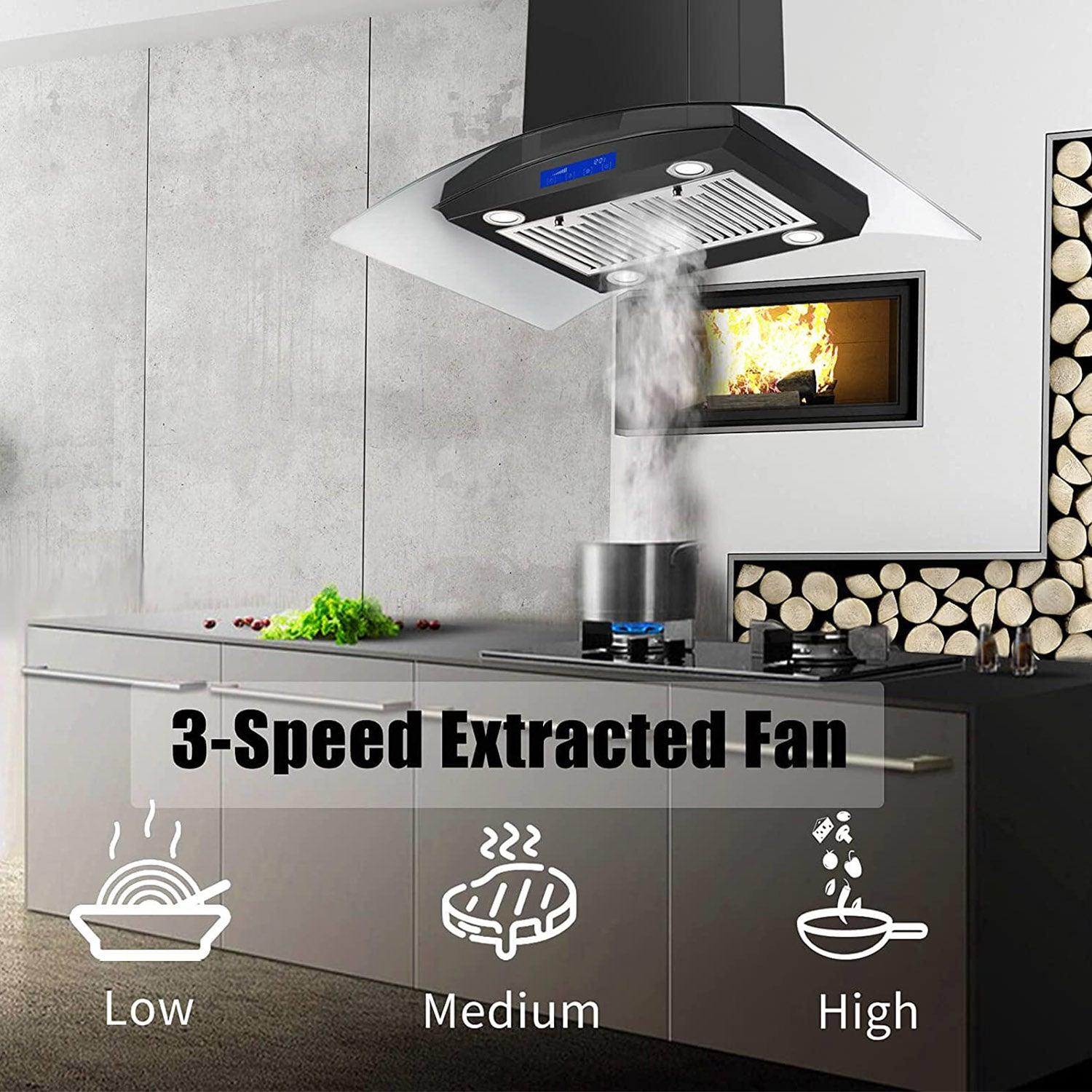 Tieasy 36 inch Island Mount Range Hood 700CFM with 4 LED Lights and Baffle filter