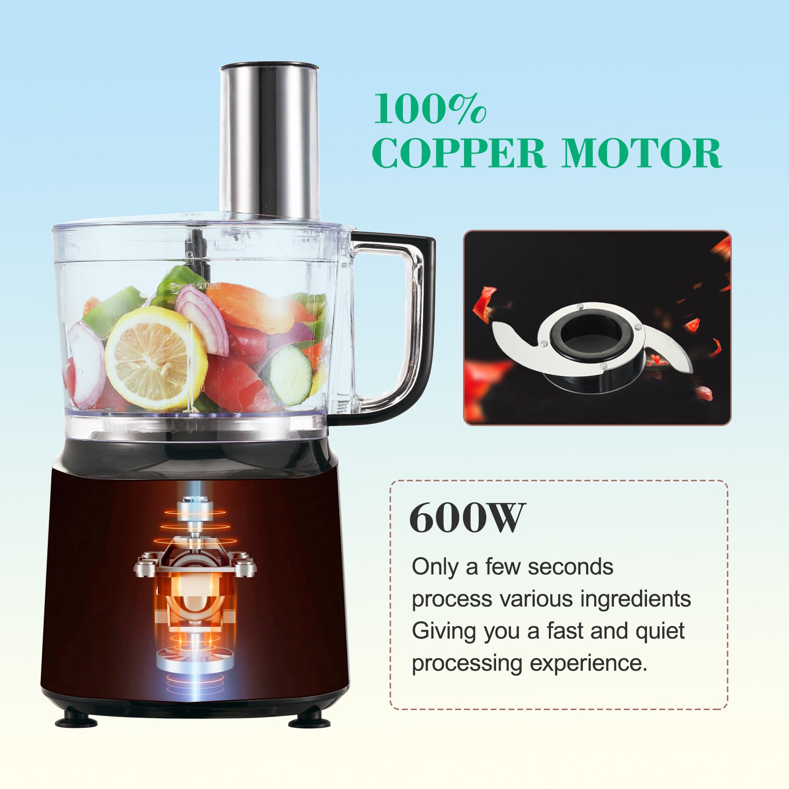 Tieasy 6 in1 800W Powerful Food Processor - USFP201 (Set of 3)