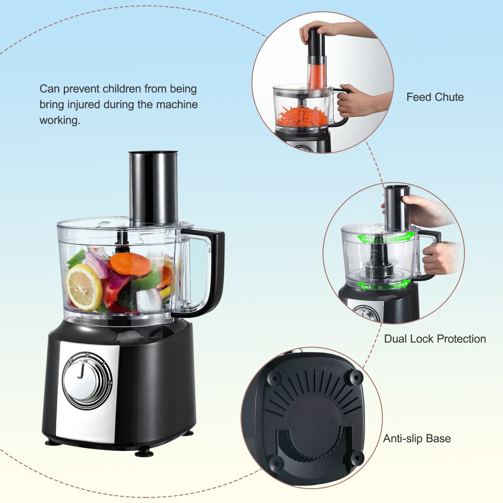 Tieasy 6 in1 800W Powerful Food Processor - USFP201 (Set of 3)